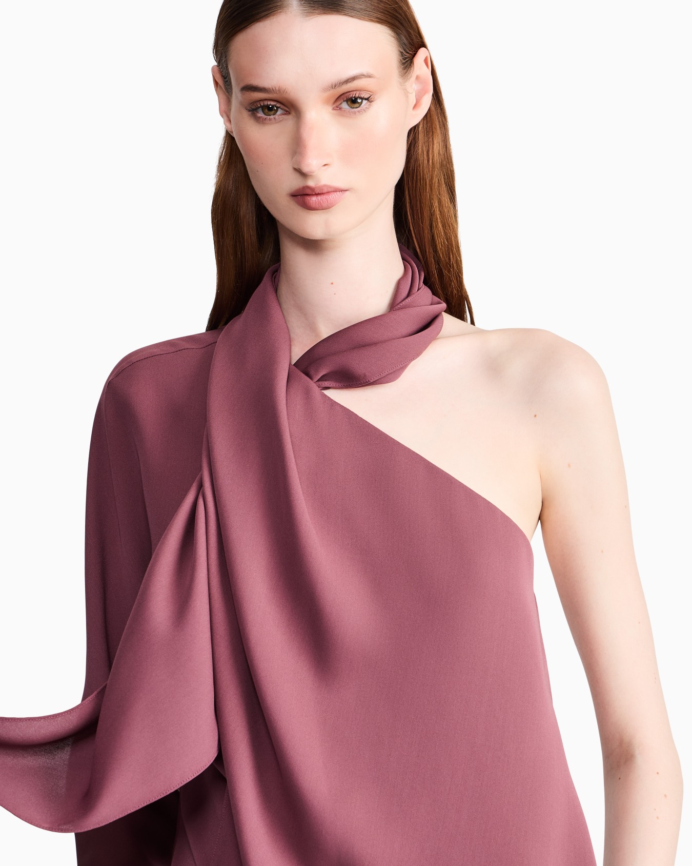 Camicia monospalla in tripla georgette di seta con pannello Slide 6