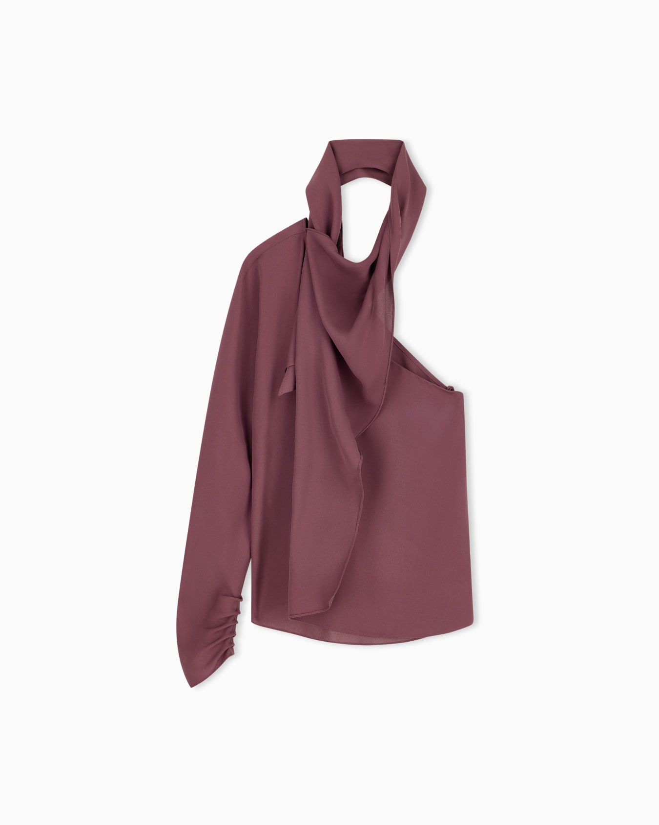One-shoulder shirt in silk triple georgette with a sash Slide 0