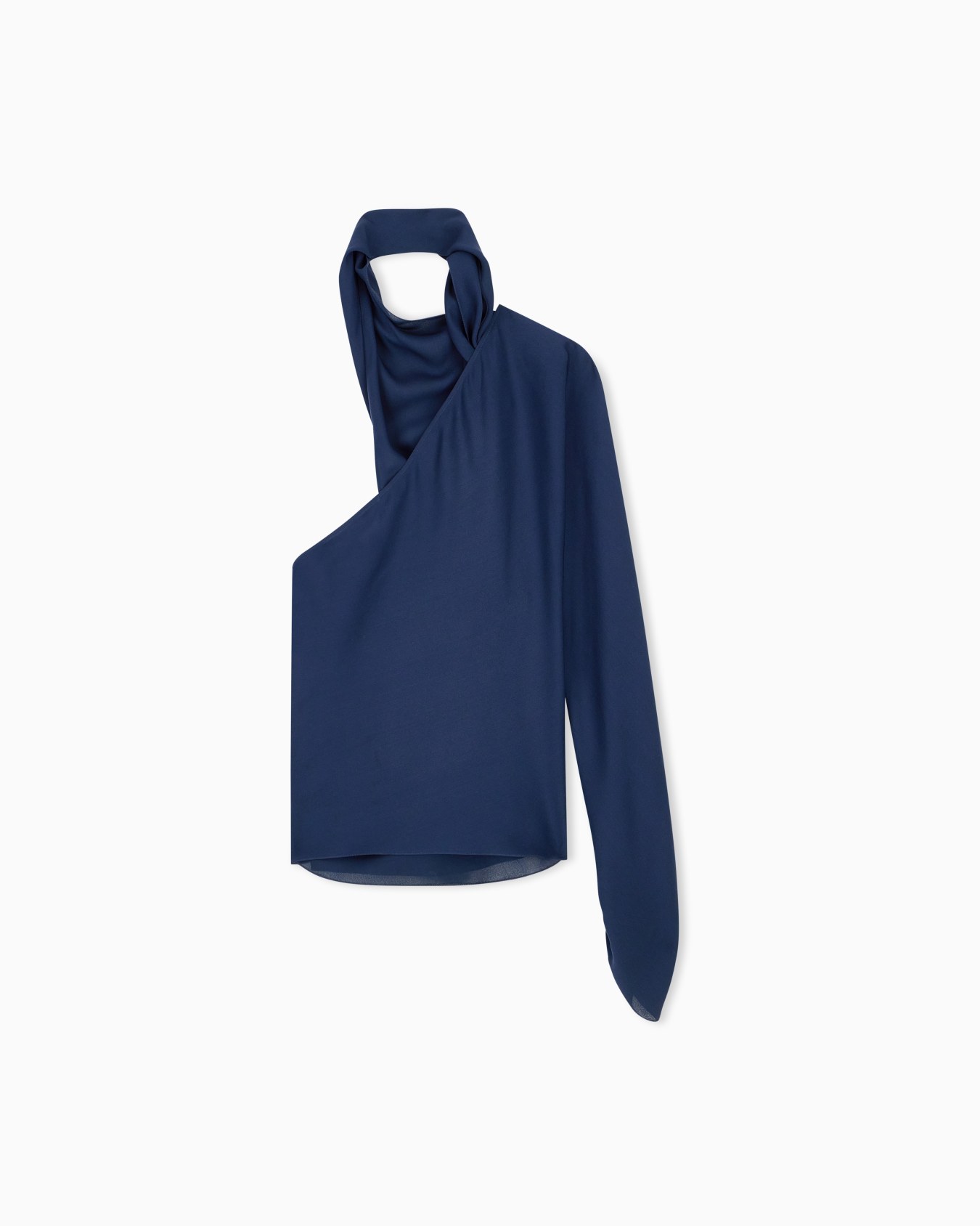 One-shoulder shirt in silk triple georgette with a sash Slide 2