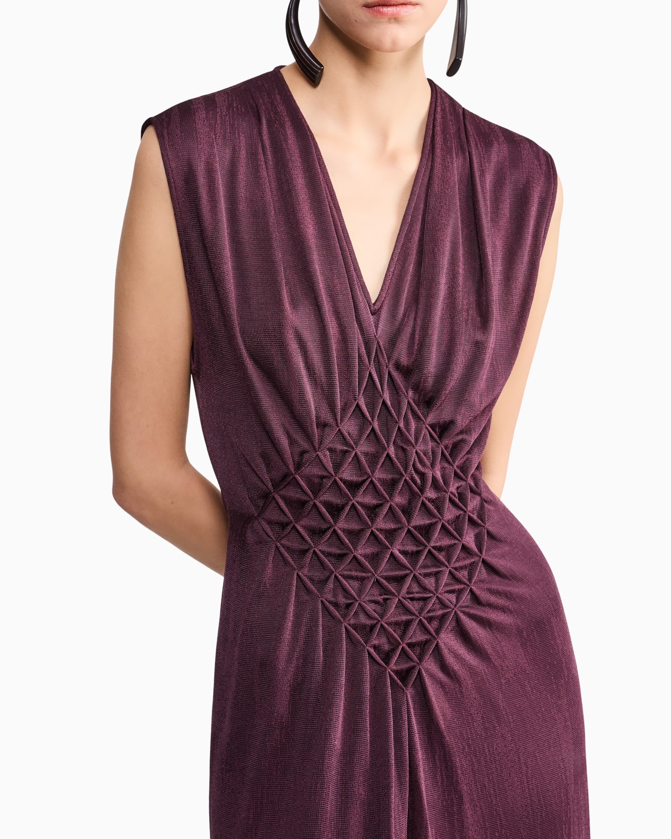 Vestido largo de punto sin mangas con nido de abeja Diapositiva 5