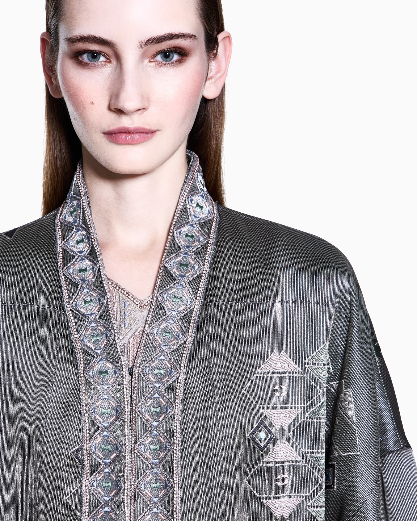 Viscose and silk blend overcoat with embroidery Slide 4