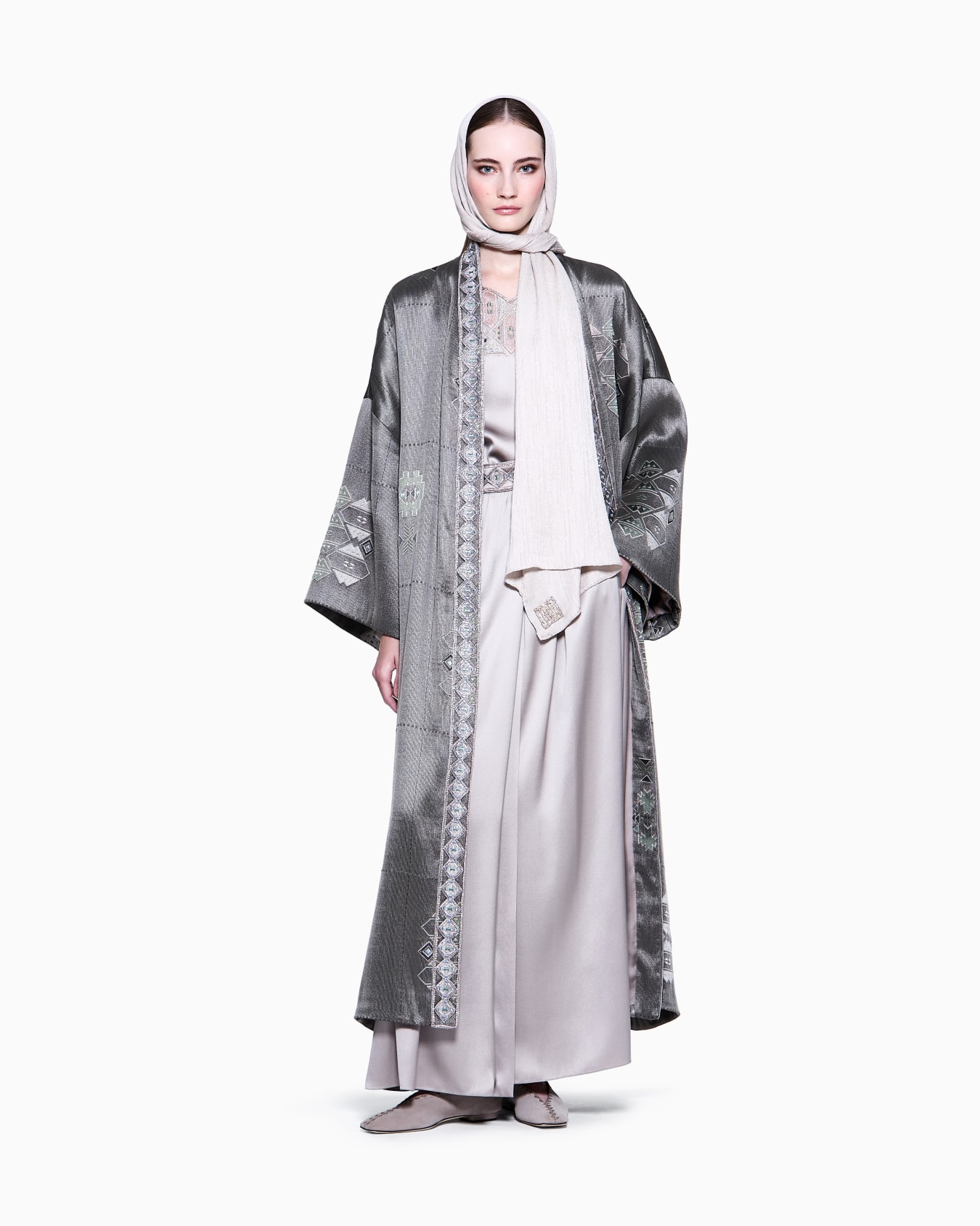 Viscose and silk blend overcoat with embroidery Slide 1