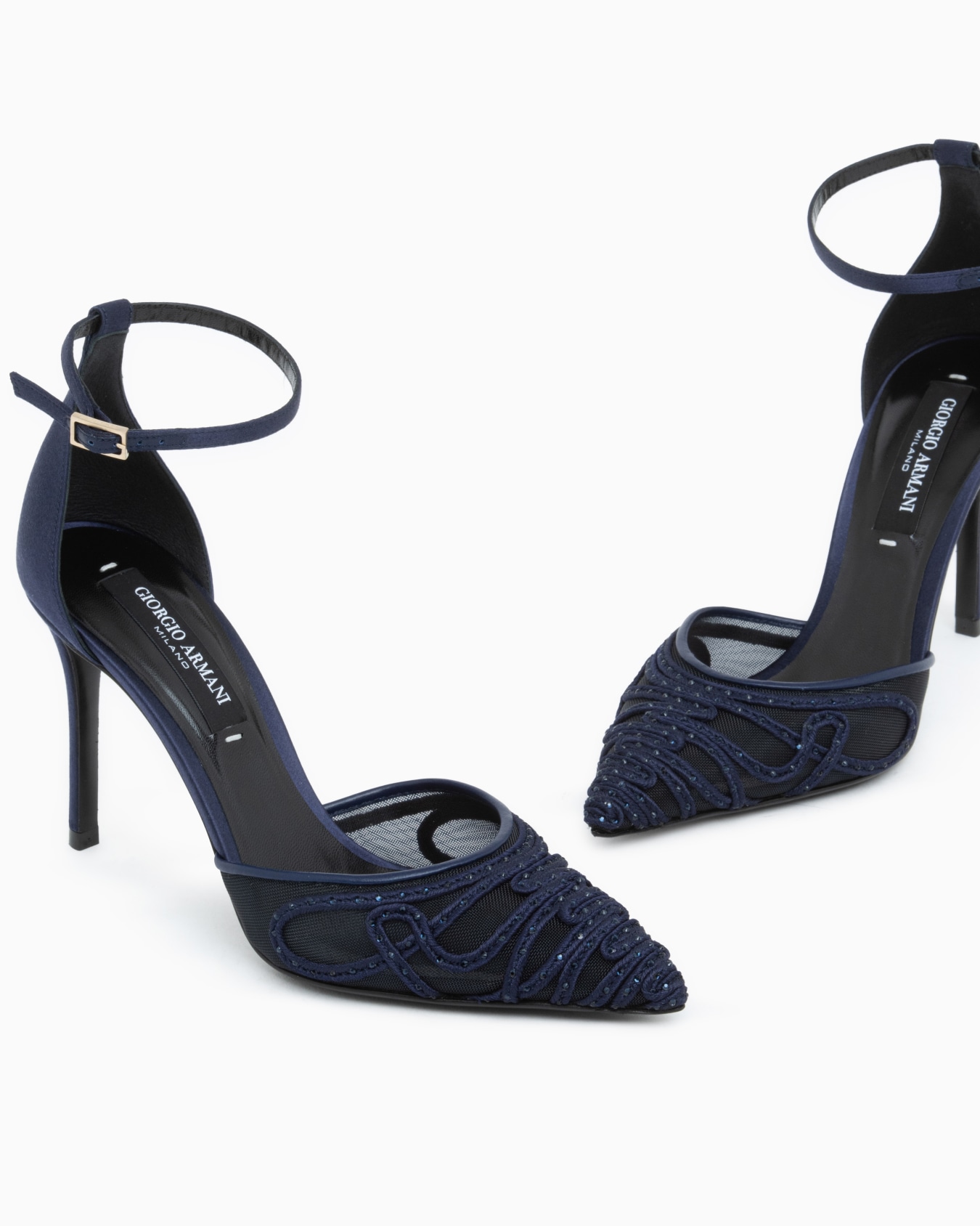 Decollete shoe with mesh satin and rhinestones Slide 4