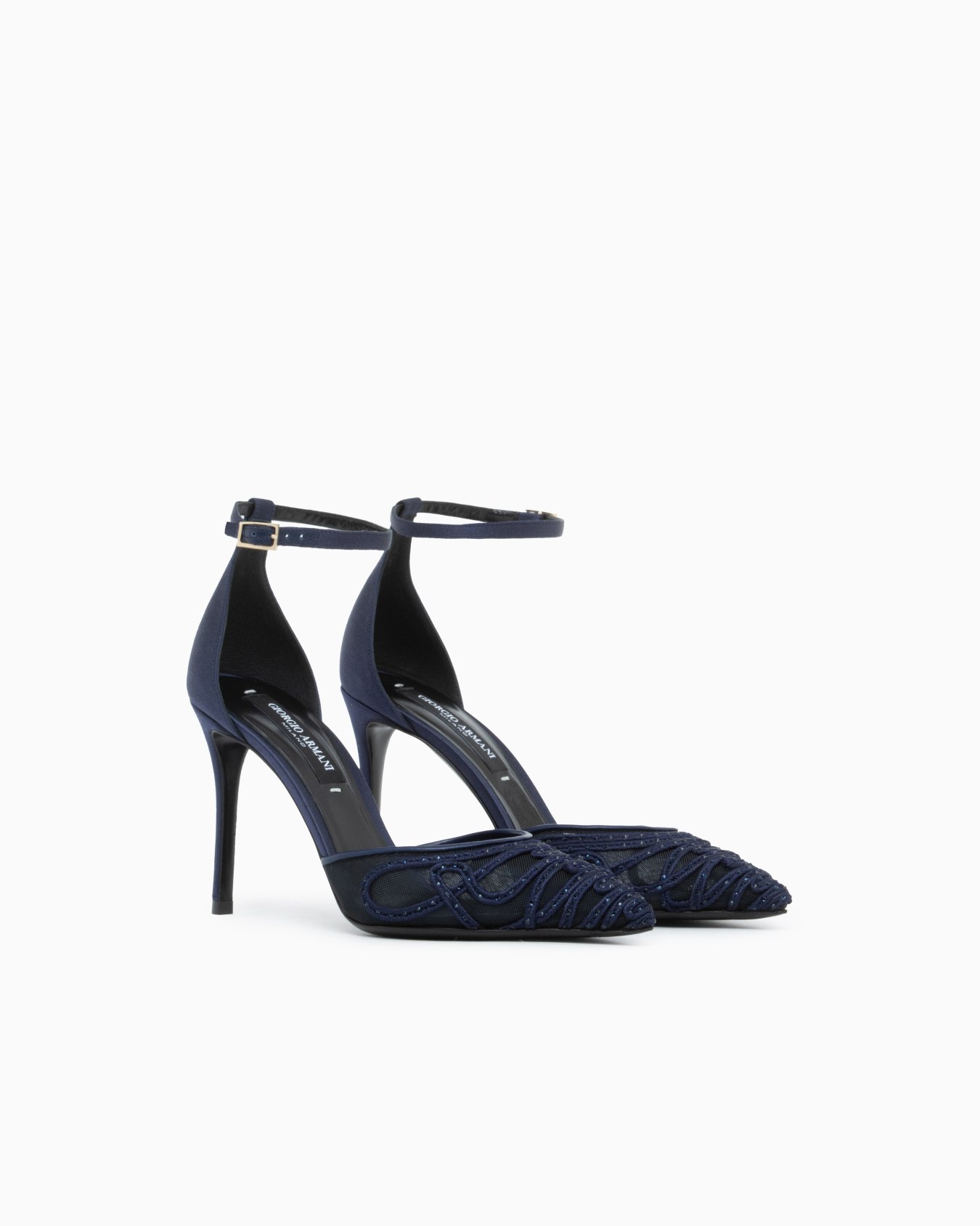 Decollete shoe with mesh satin and rhinestones Slide 1