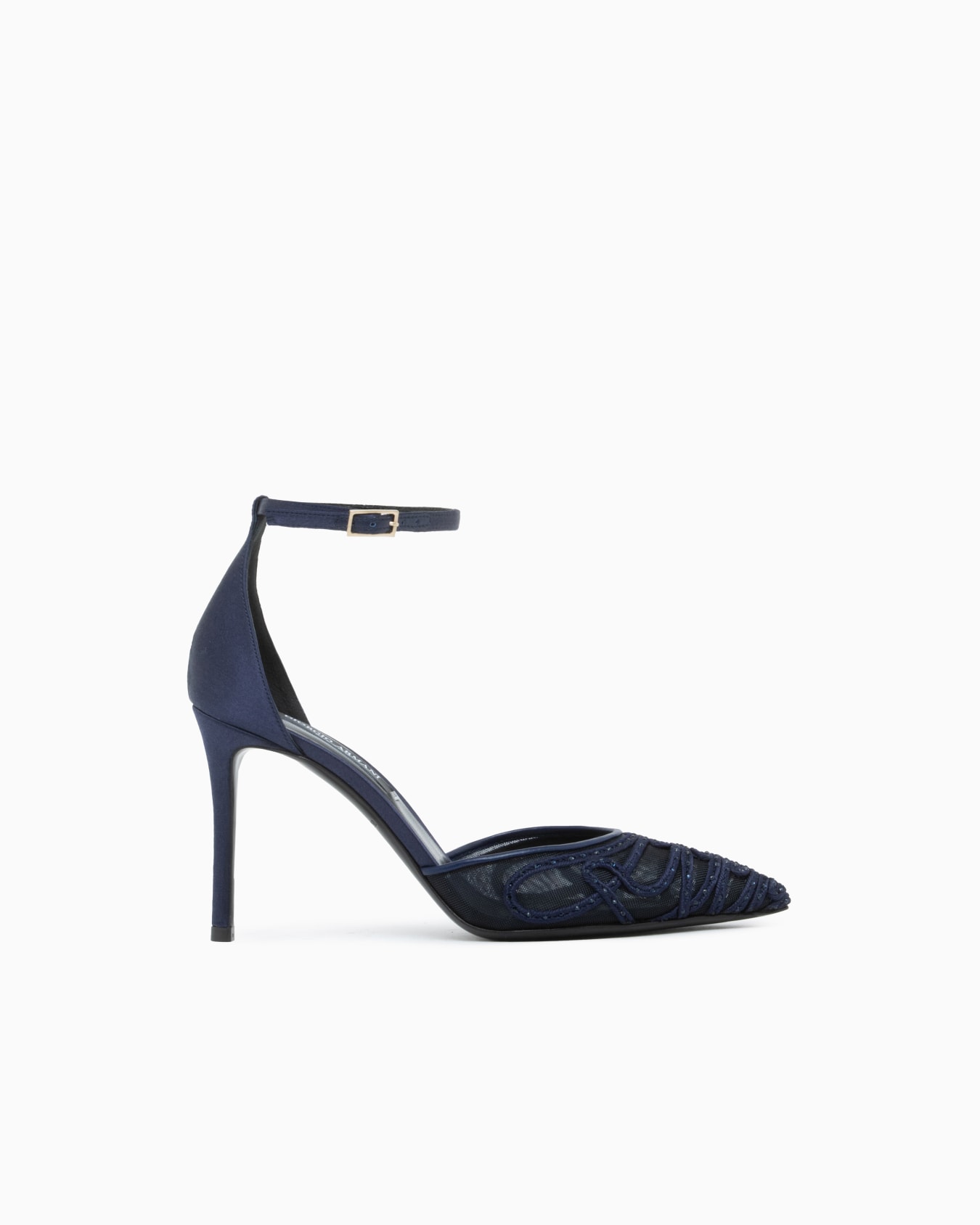 Decollete shoe with mesh satin and rhinestones Slide 0