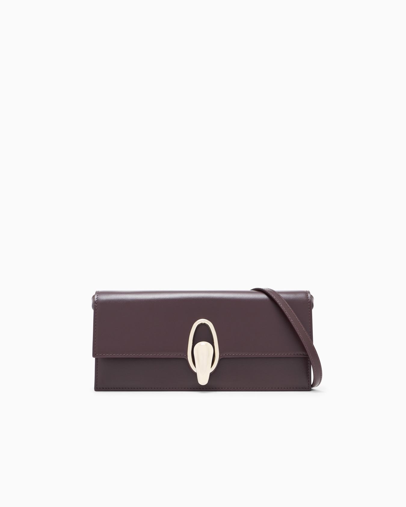 Accordion clutch in polished leather with a shoulder strap Slide 0