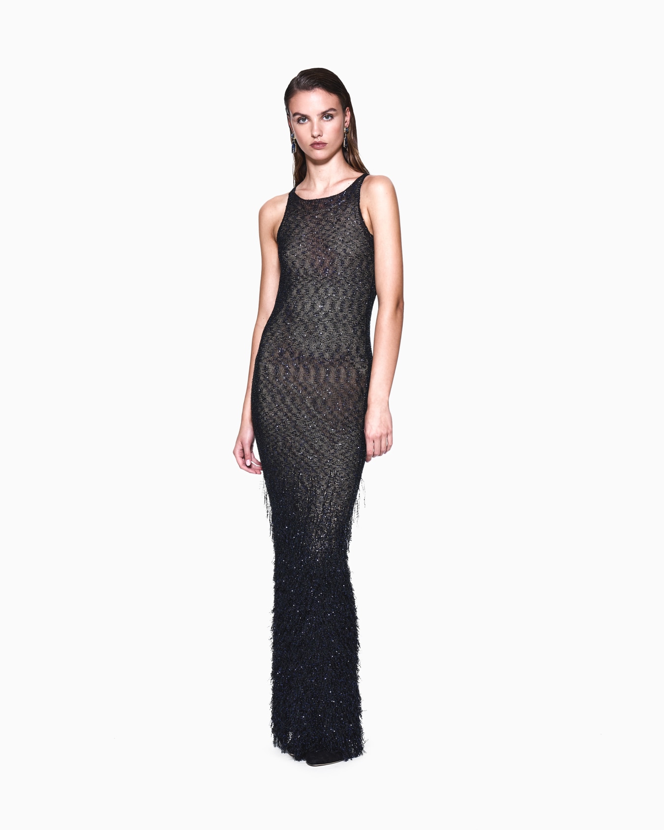 Long dress in a knit with sequins Slide 1