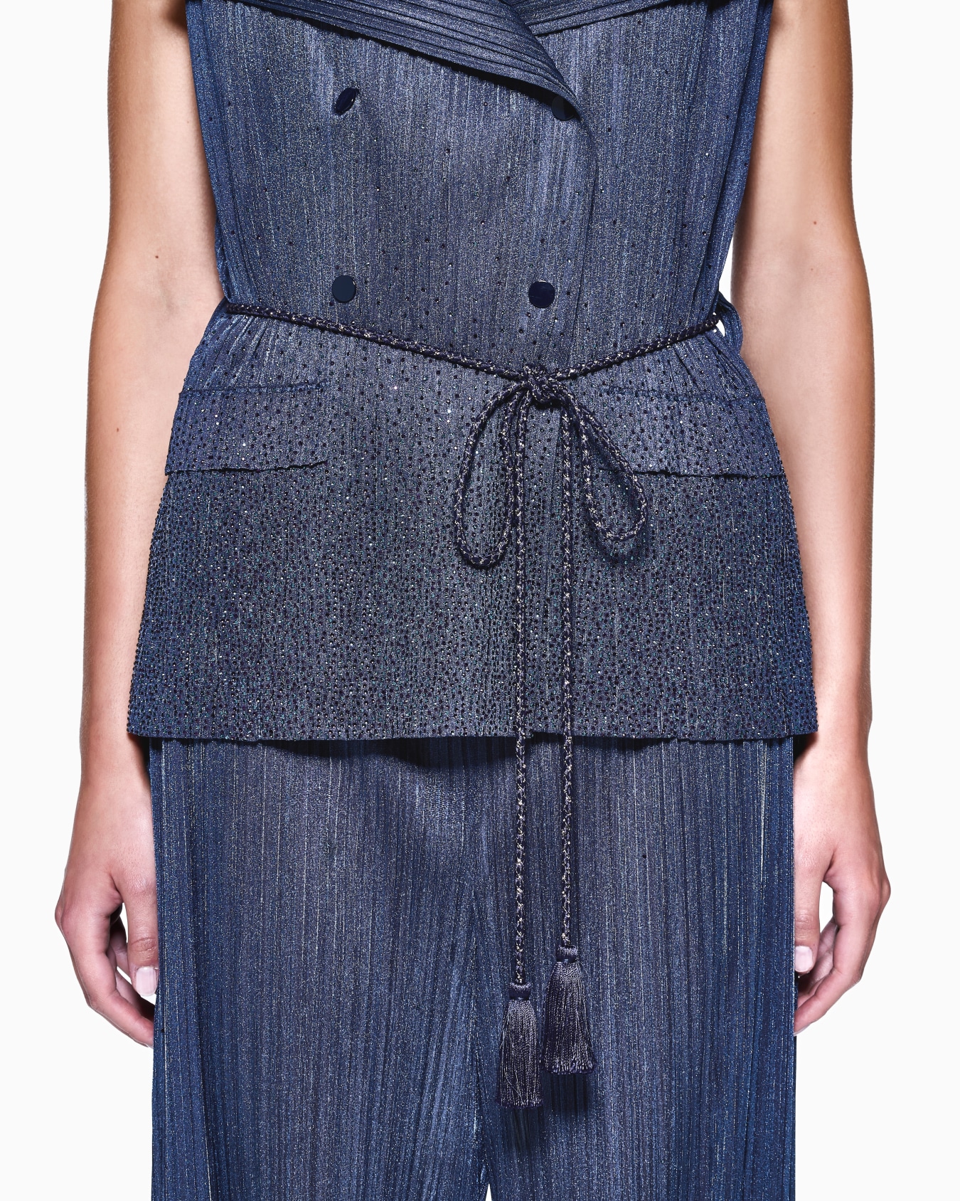 Double-breasted waistcoat in pleated jersey with rhinestones Slide 4