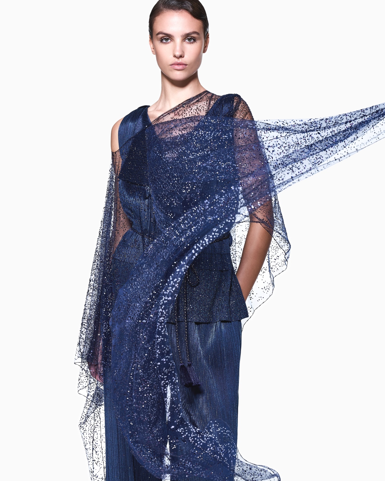 Double-breasted waistcoat in pleated jersey with rhinestones Slide 5