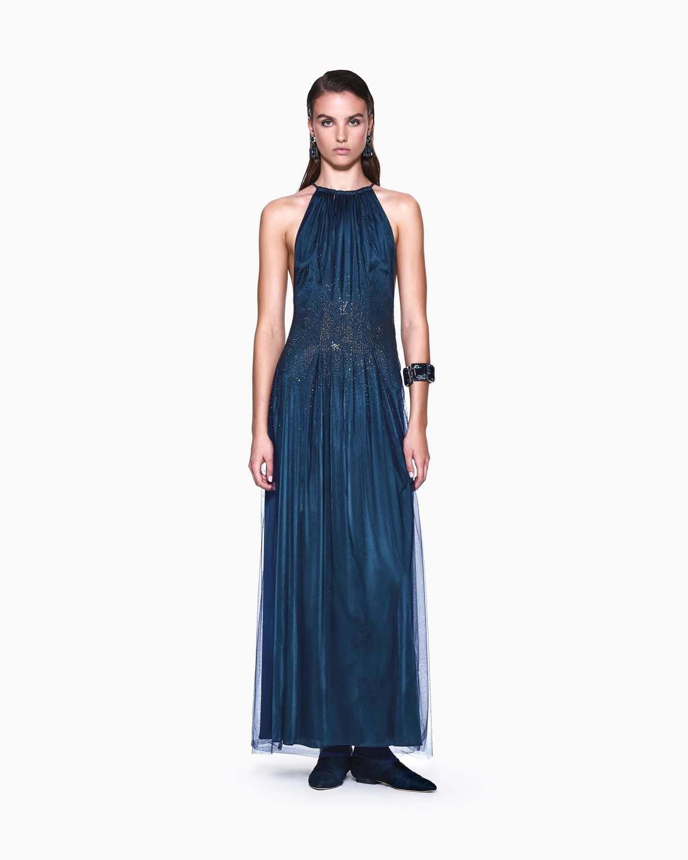 Viscose jersey long dress with rhinestones Slide 1
