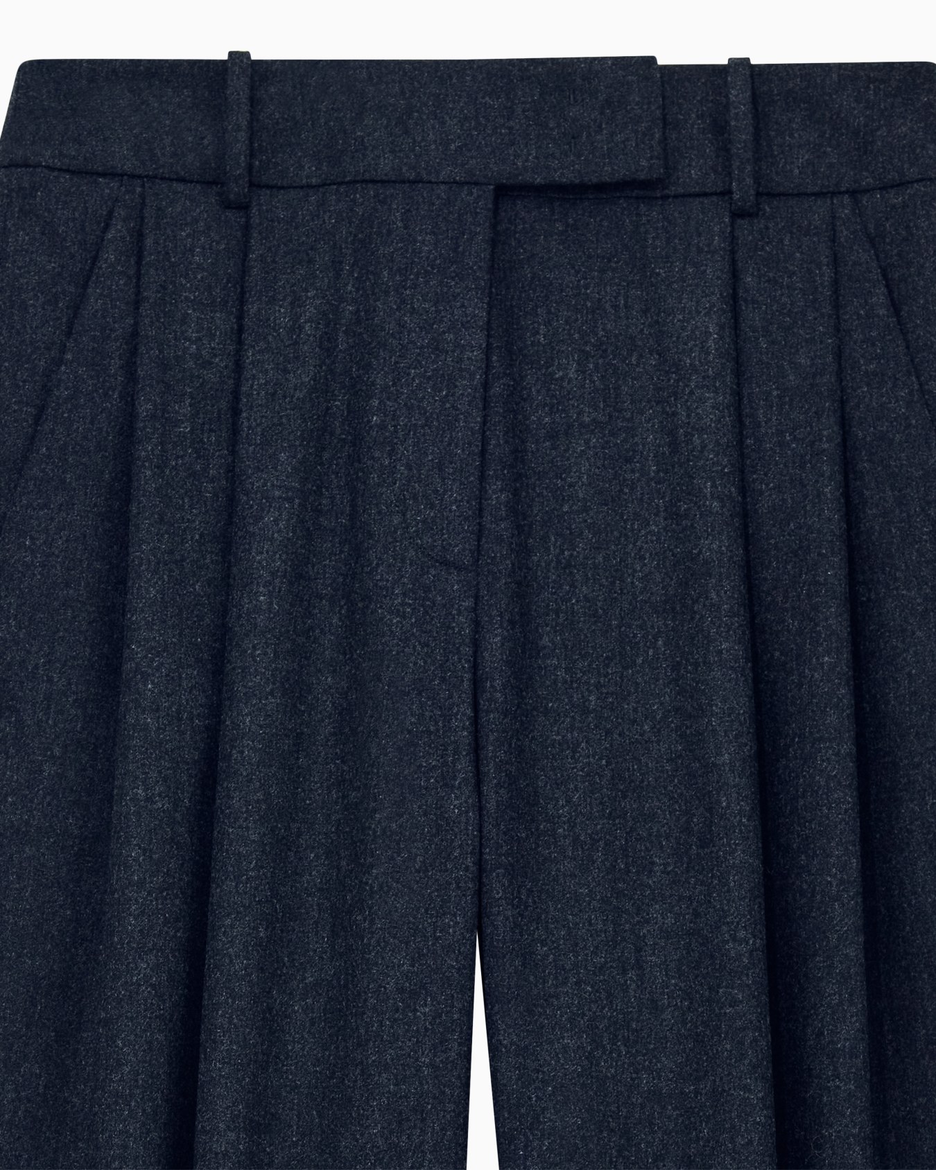 Wide-leg trousers in wool and cashmere flannel with pleats Slide 2