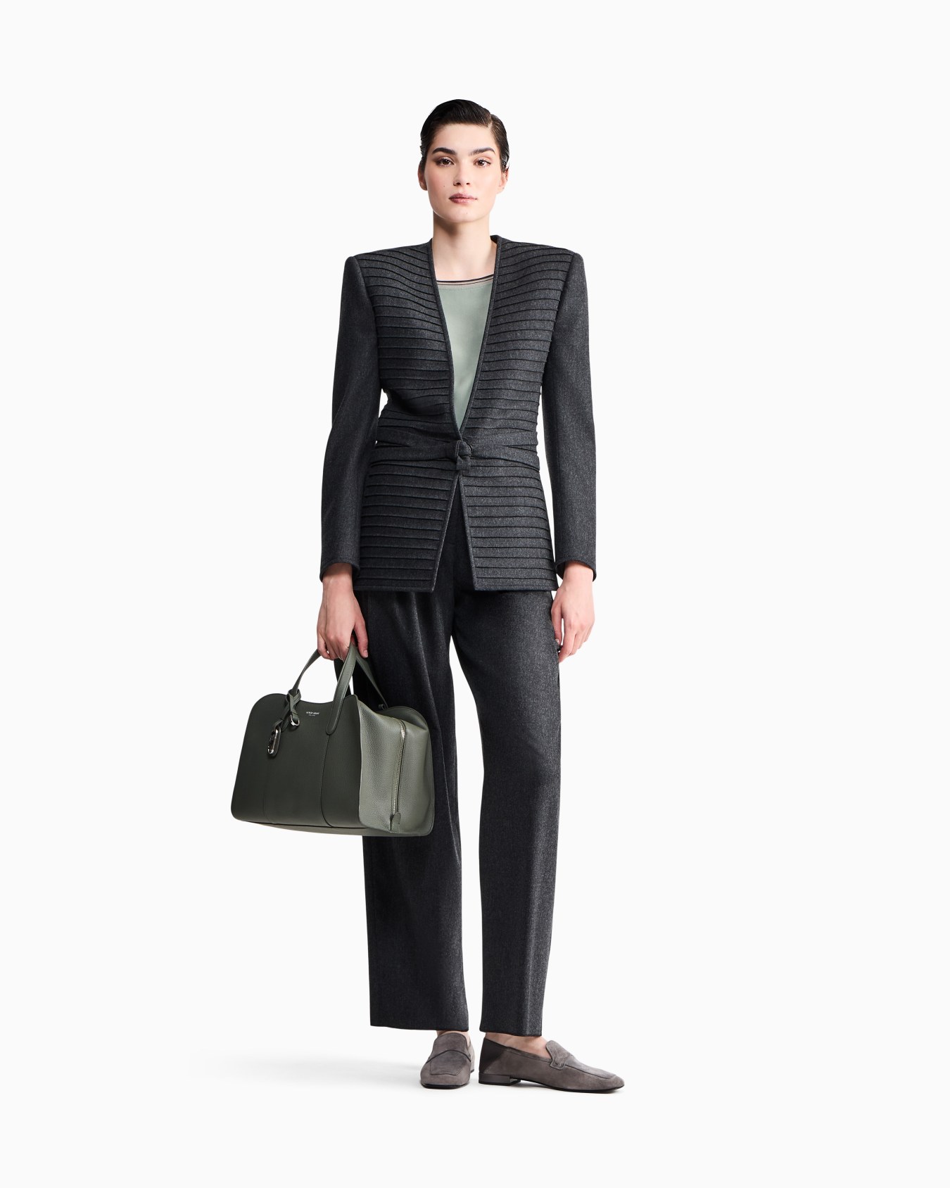 Wide-leg trousers in wool and cashmere flannel with pleats Slide 1