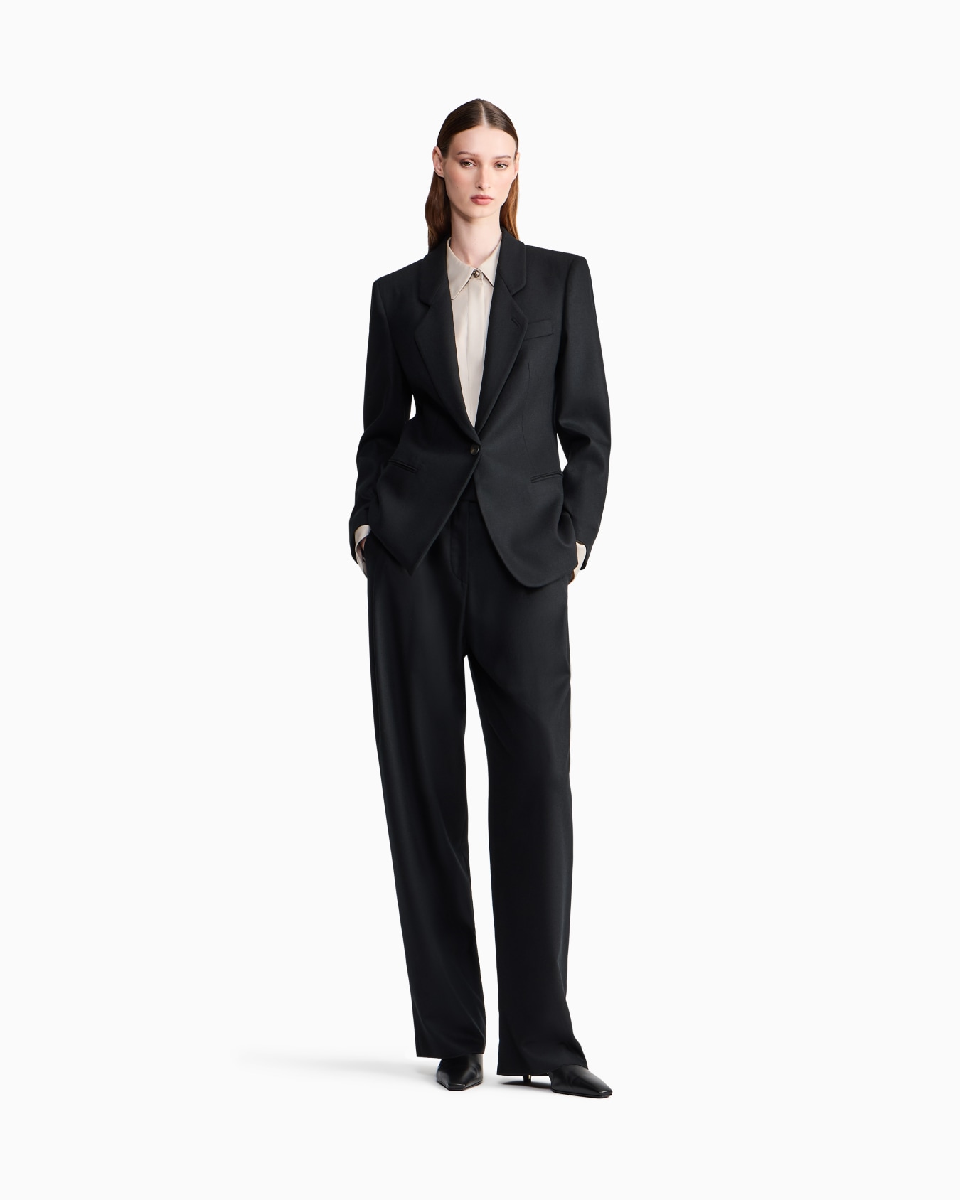 Wide-leg trousers in wool and cashmere flannel with pleats Slide 1