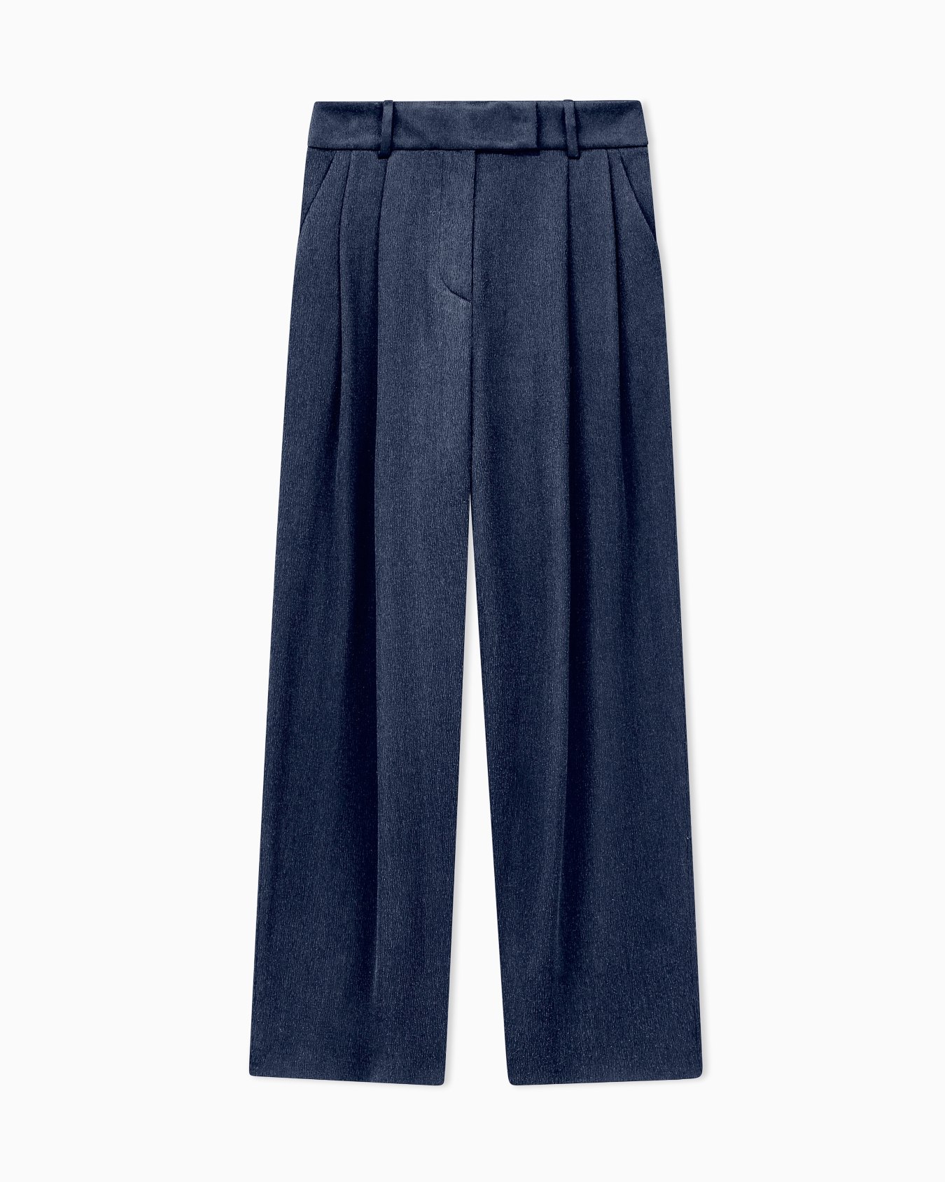 Trouser wide leg with two pleats in hammered satin Slide 0