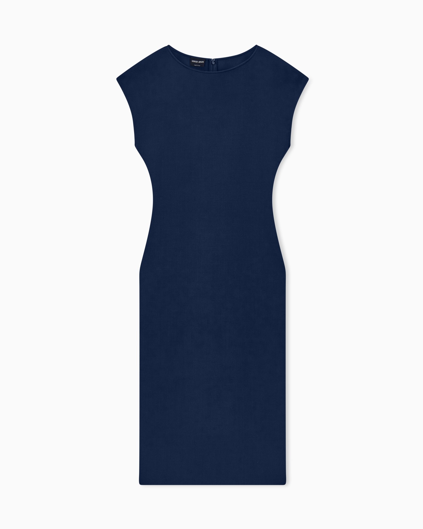 Slim-fit short-sleeved sheath dress in stretch viscose cady Slide 0