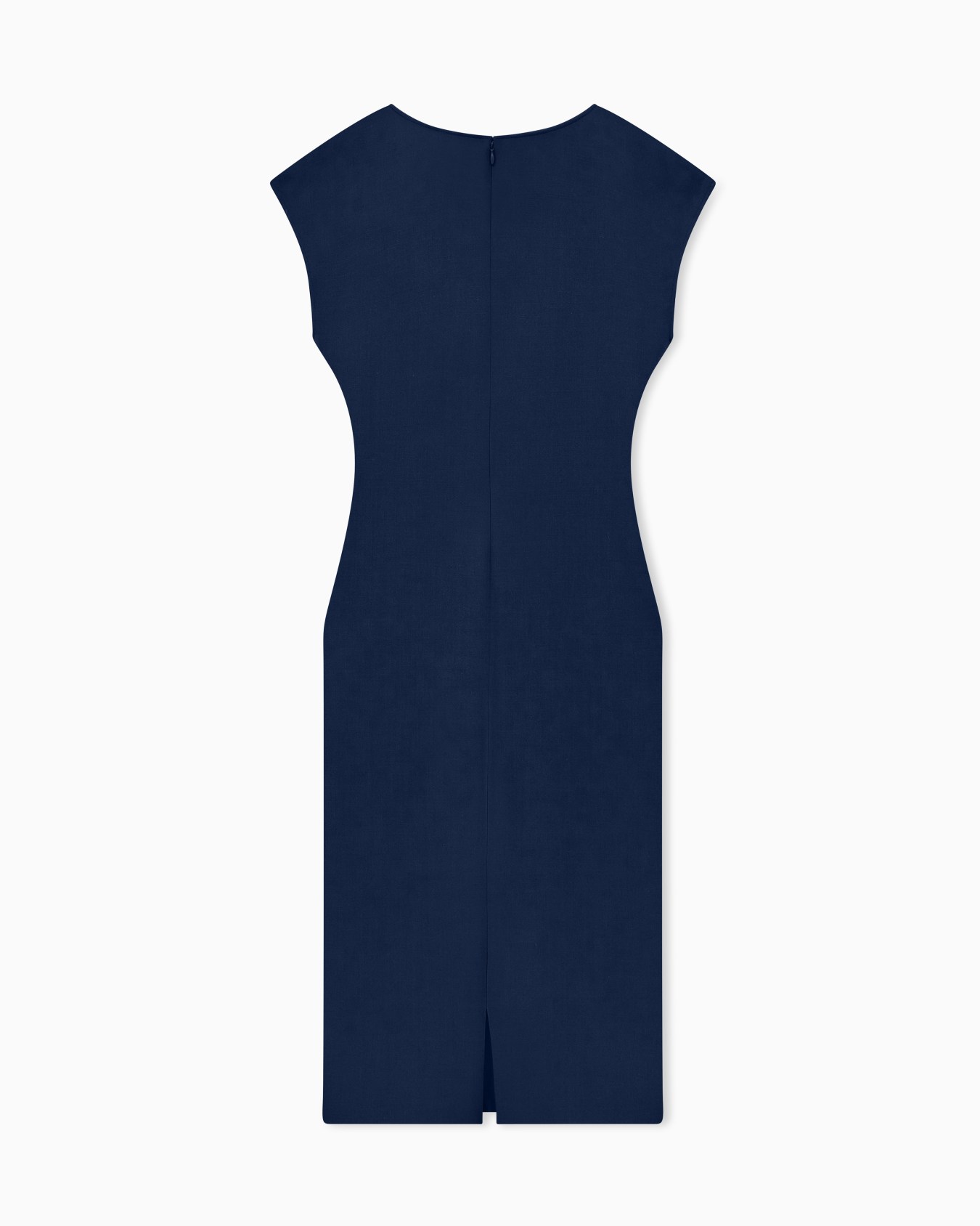 Slim-fit short-sleeved sheath dress in stretch viscose cady Slide 1