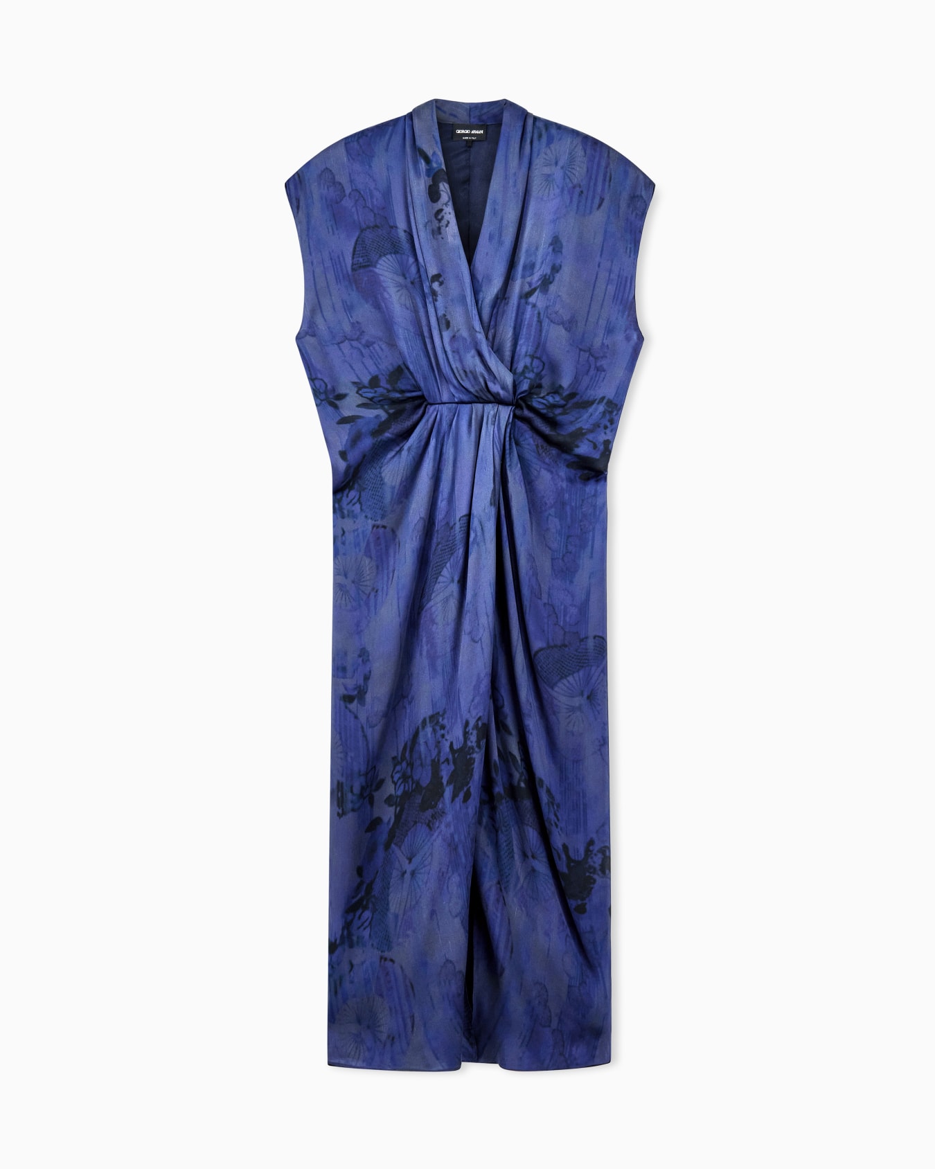 Draped silk dress with deep neckline and batik flower print Slide 0
