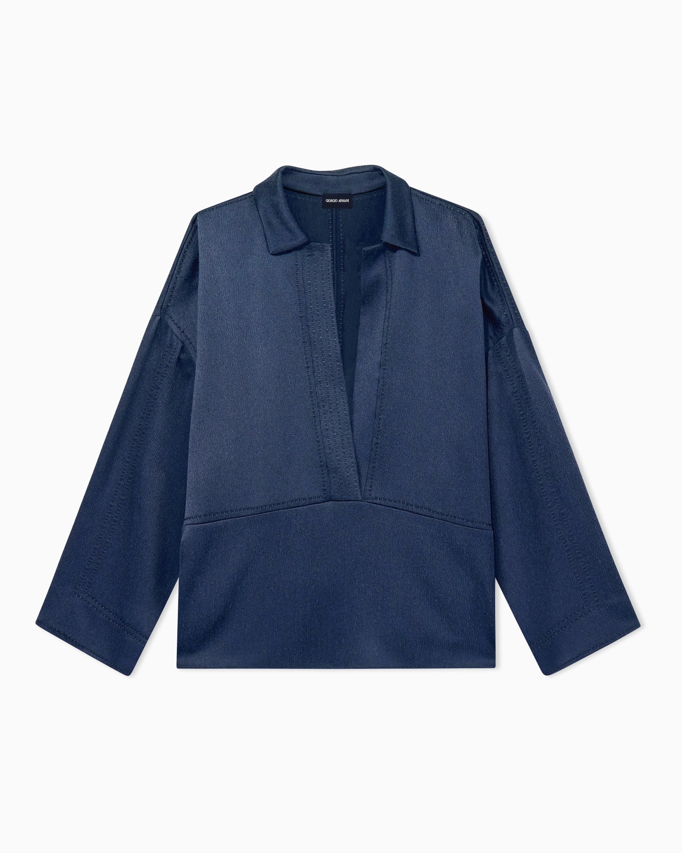 Camisa de raso con escote profundo y relieve geométrico Diapositiva 0