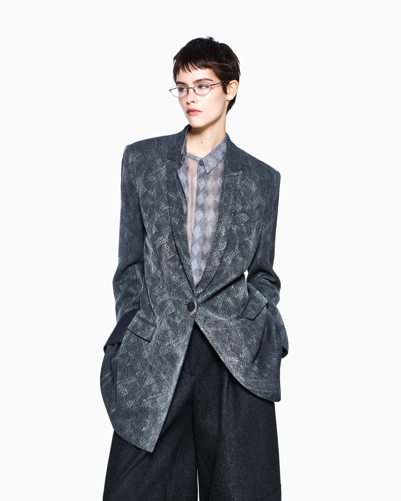 Shirt twin-set regular fit silk chiffon diamond pattern Slide 2