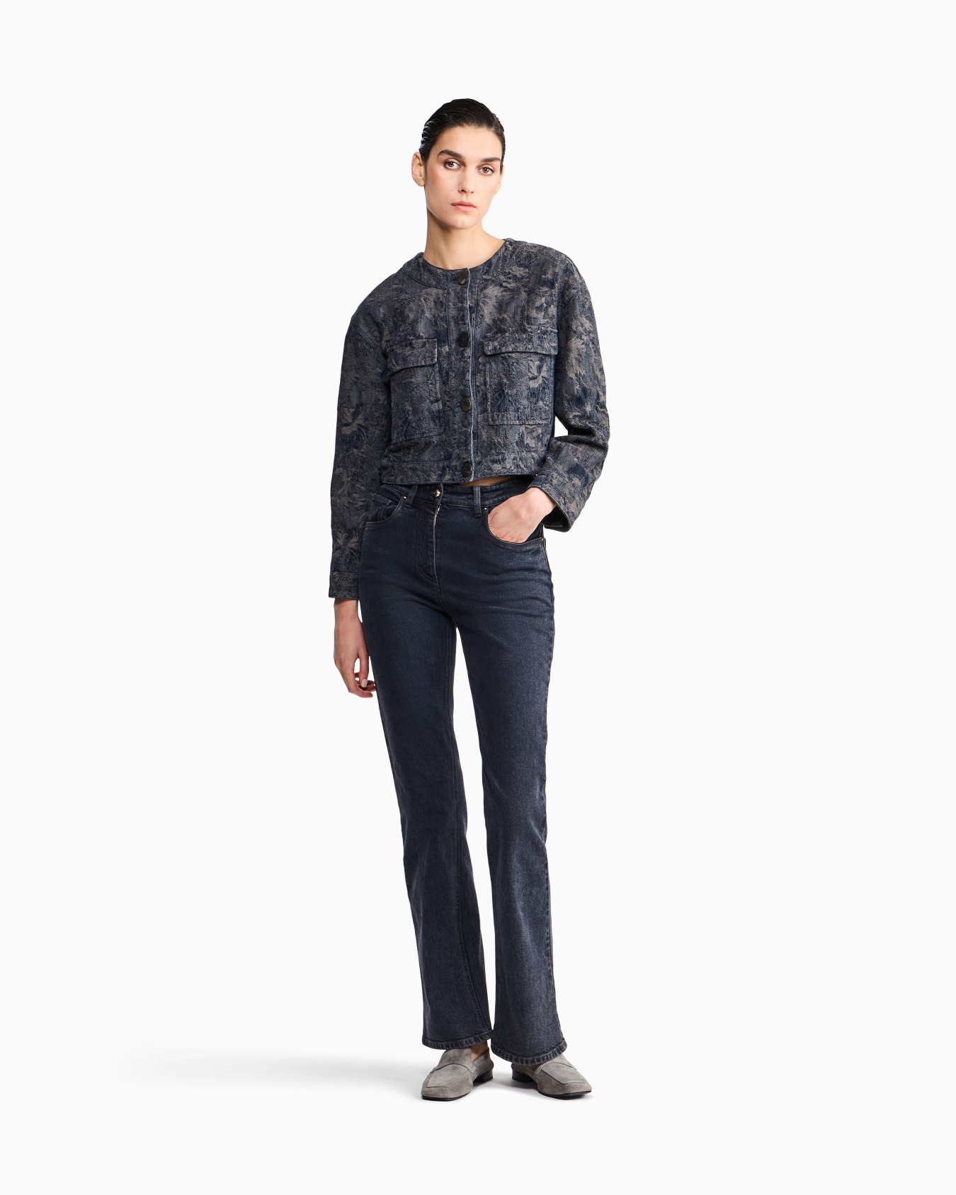 Slim-fit flare jeans in overdyed stretch cotton denim Slide 1