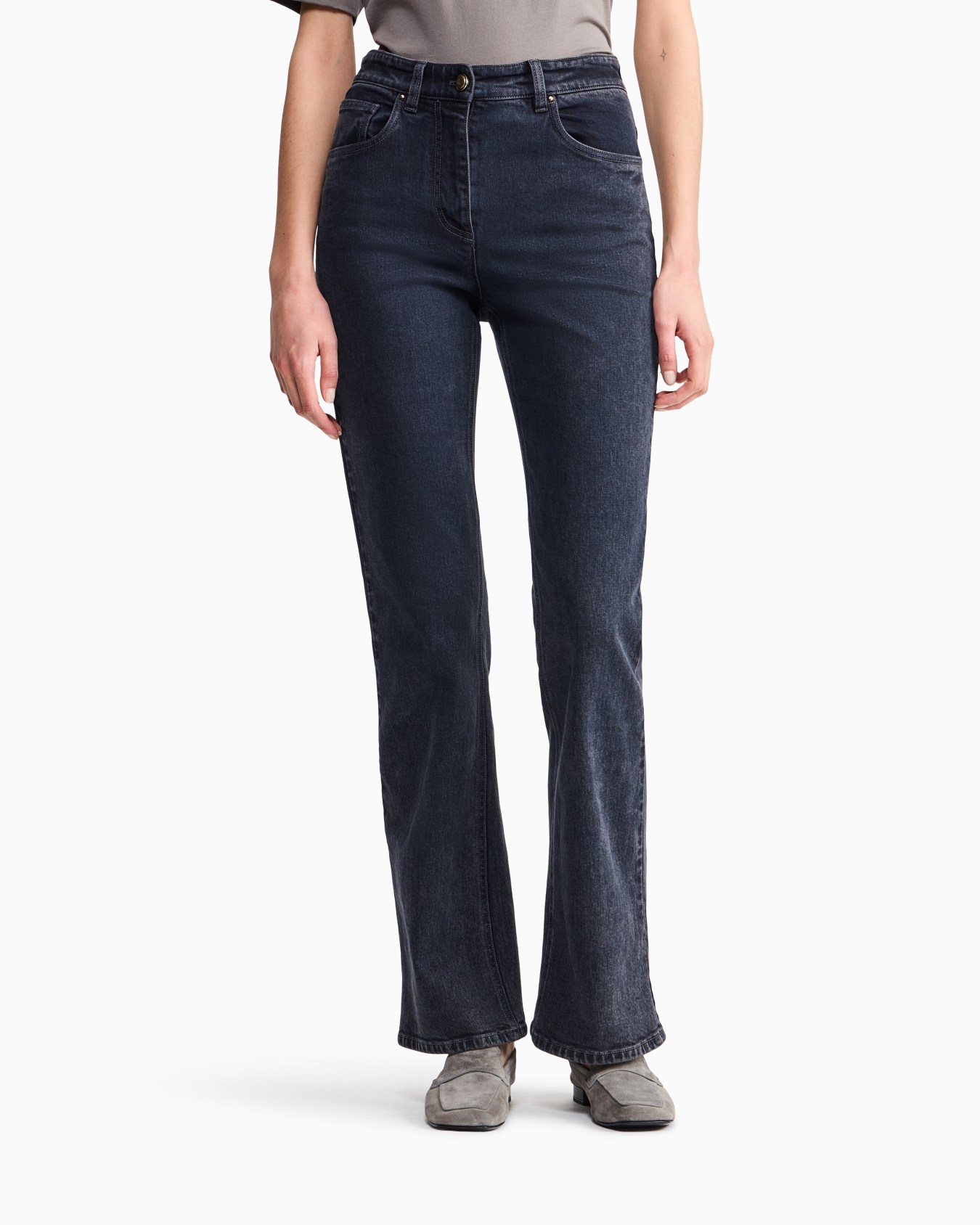 Slim-fit flare jeans in overdyed stretch cotton denim Slide 3