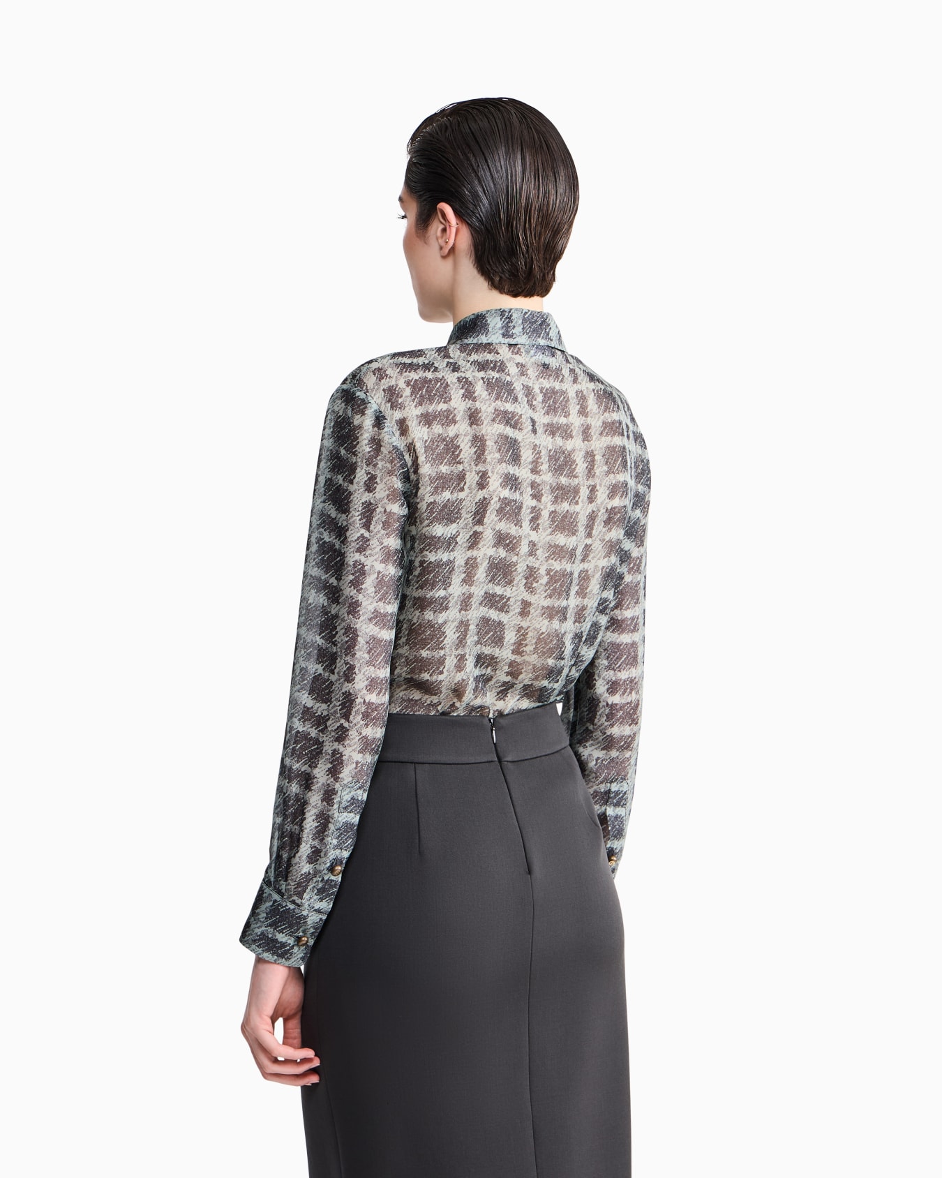 Shirt regular fit check silk chiffon with patch pockets Slide 5