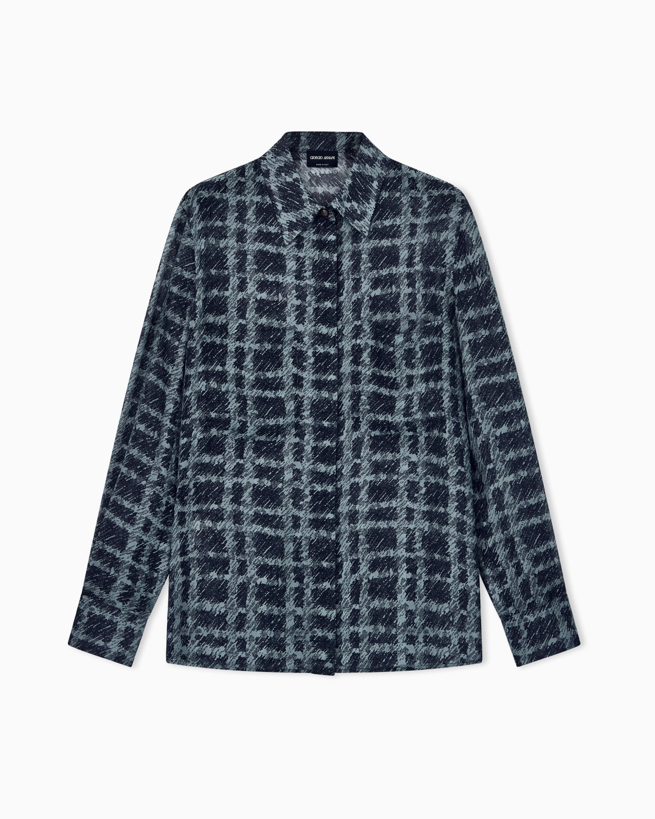 Shirt regular fit check silk chiffon with patch pockets Slide 0