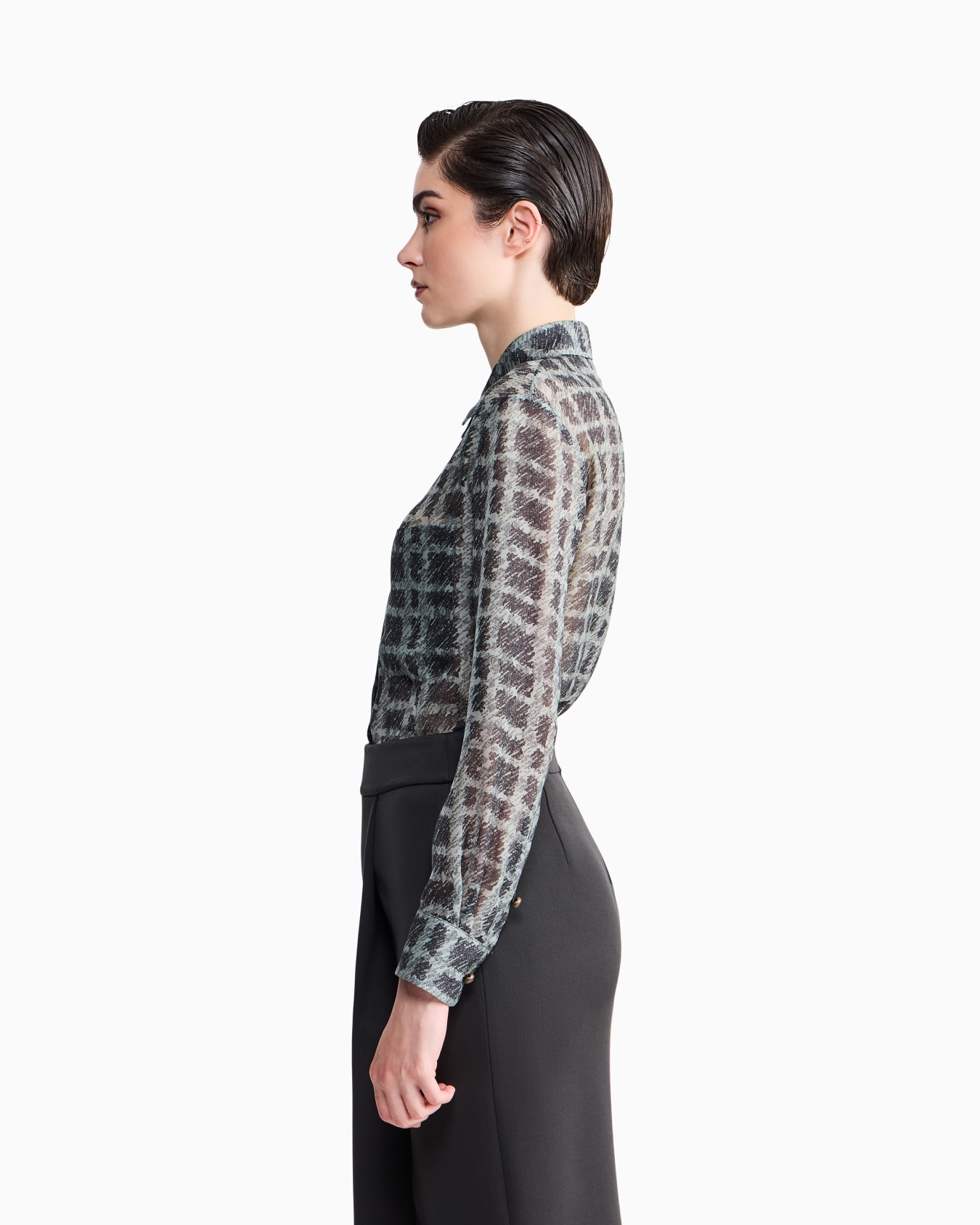 Shirt regular fit check silk chiffon with patch pockets Slide 7