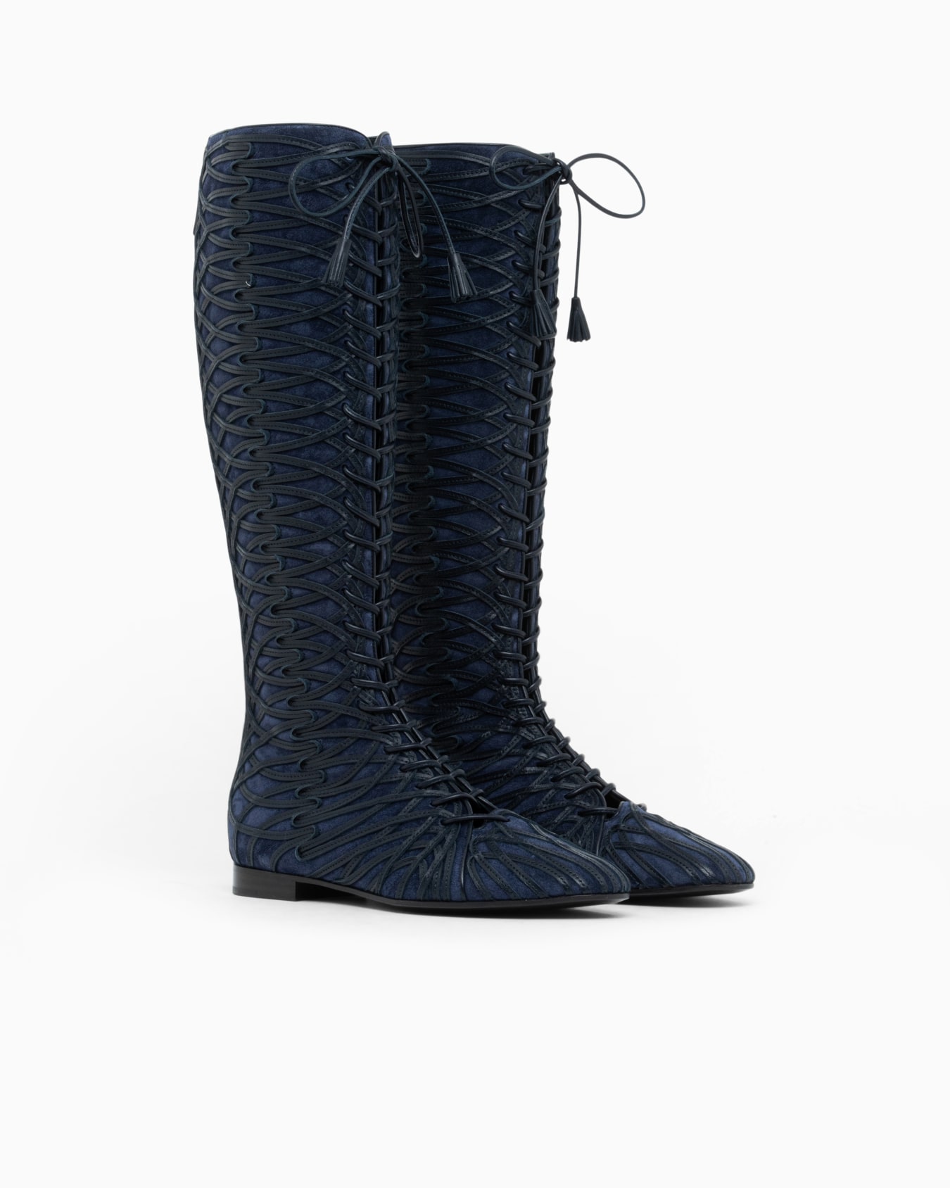 Boot kniehohe Wildlederstiefel Schnürung und flache Sohle Folie 1