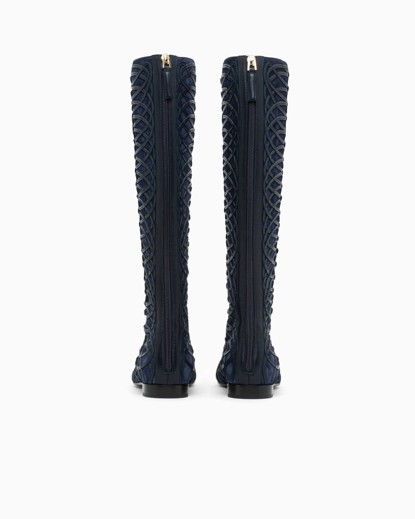 Boot kniehohe Wildlederstiefel Schnürung und flache Sohle Folie 2