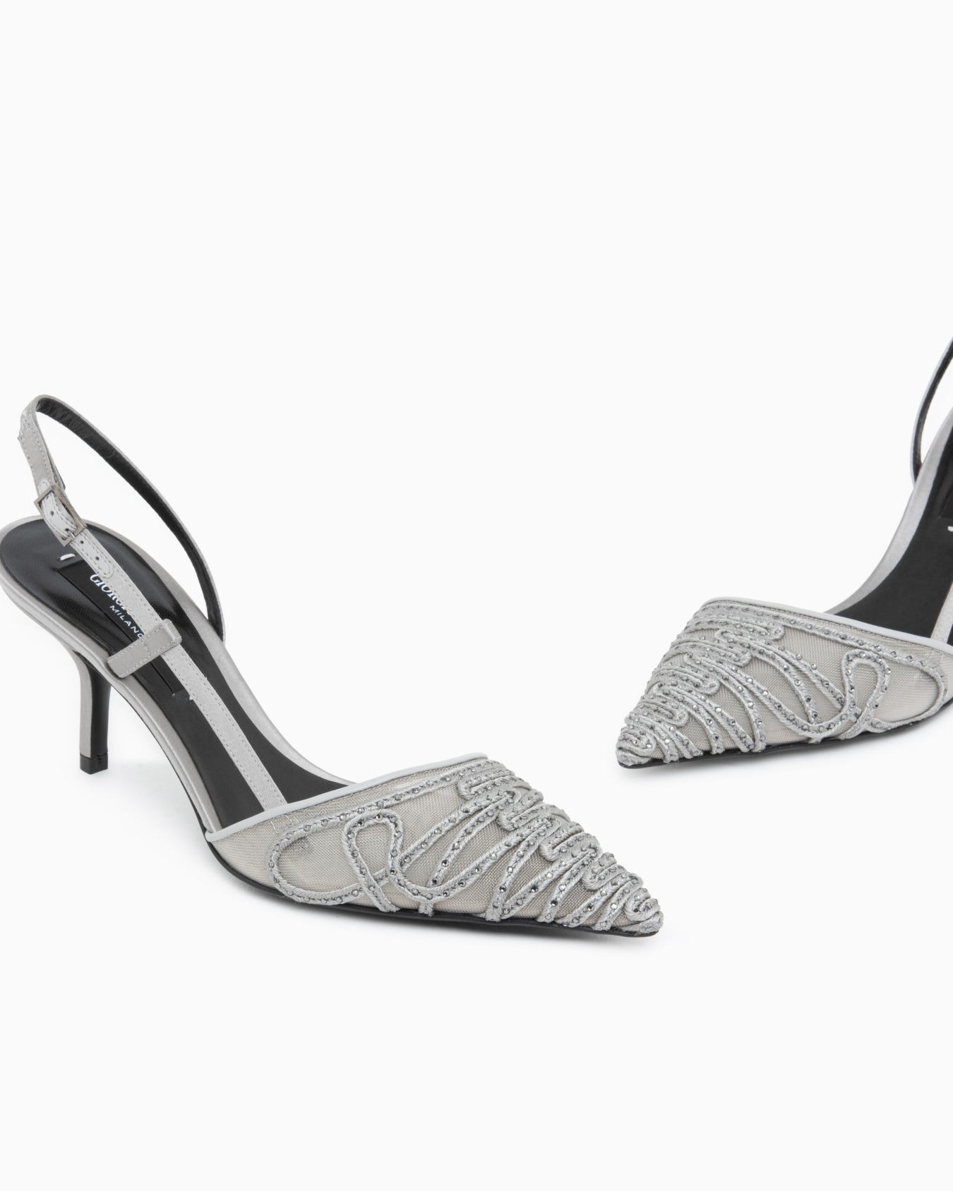 Decollete shoe leather and mesh with satin and rhinestones Slide 4