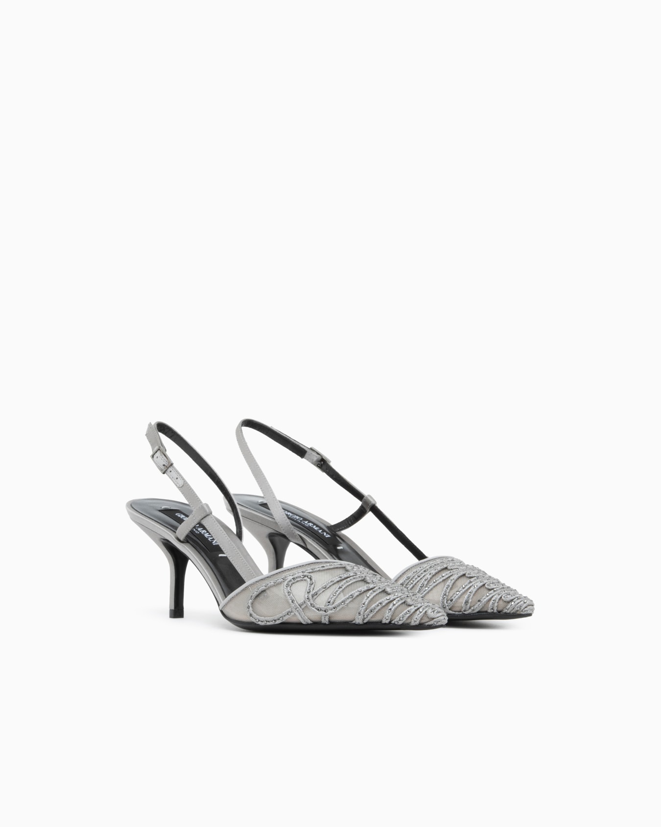 Decollete shoe leather and mesh with satin and rhinestones Slide 1