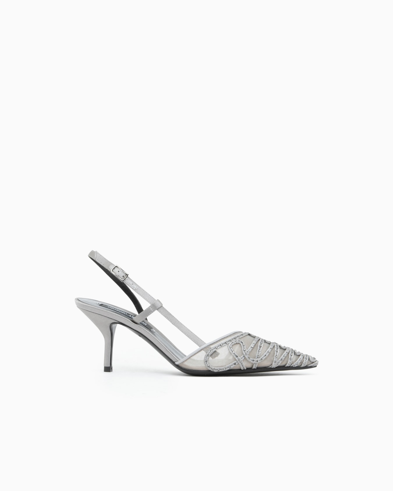 Decollete shoe leather and mesh with satin and rhinestones Slide 0