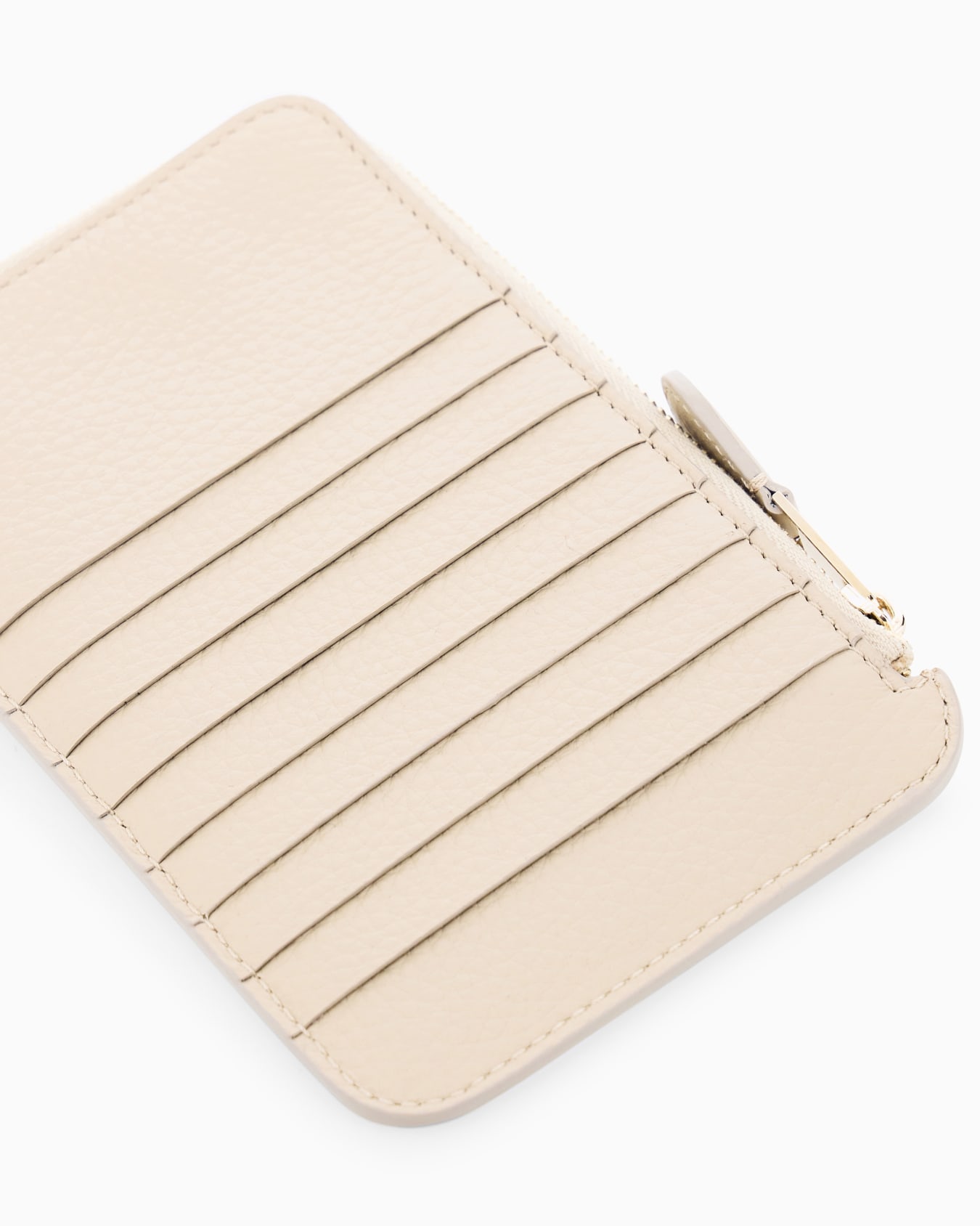 Half zip-around granulated leather wallet with logo pocket Slide 3