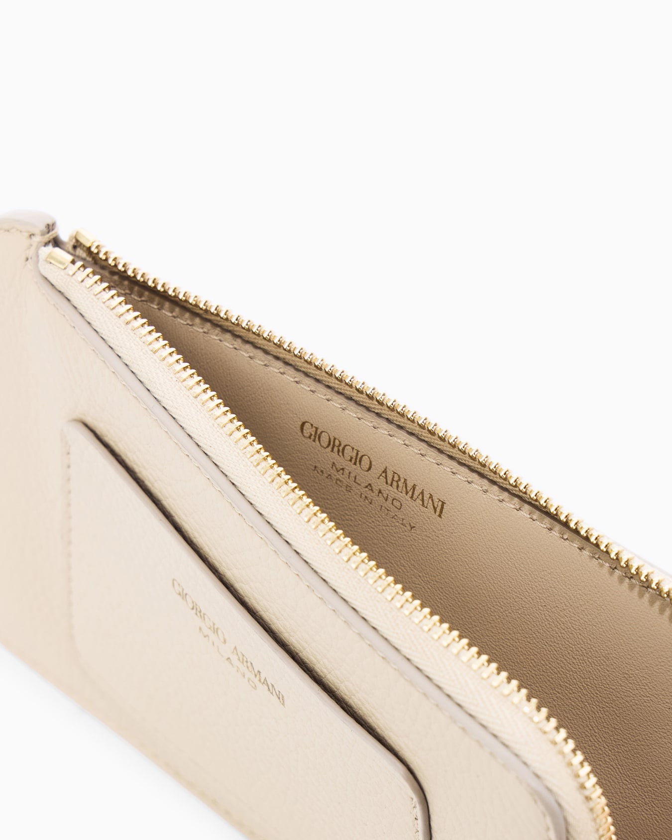 Half zip-around granulated leather wallet with logo pocket Slide 2