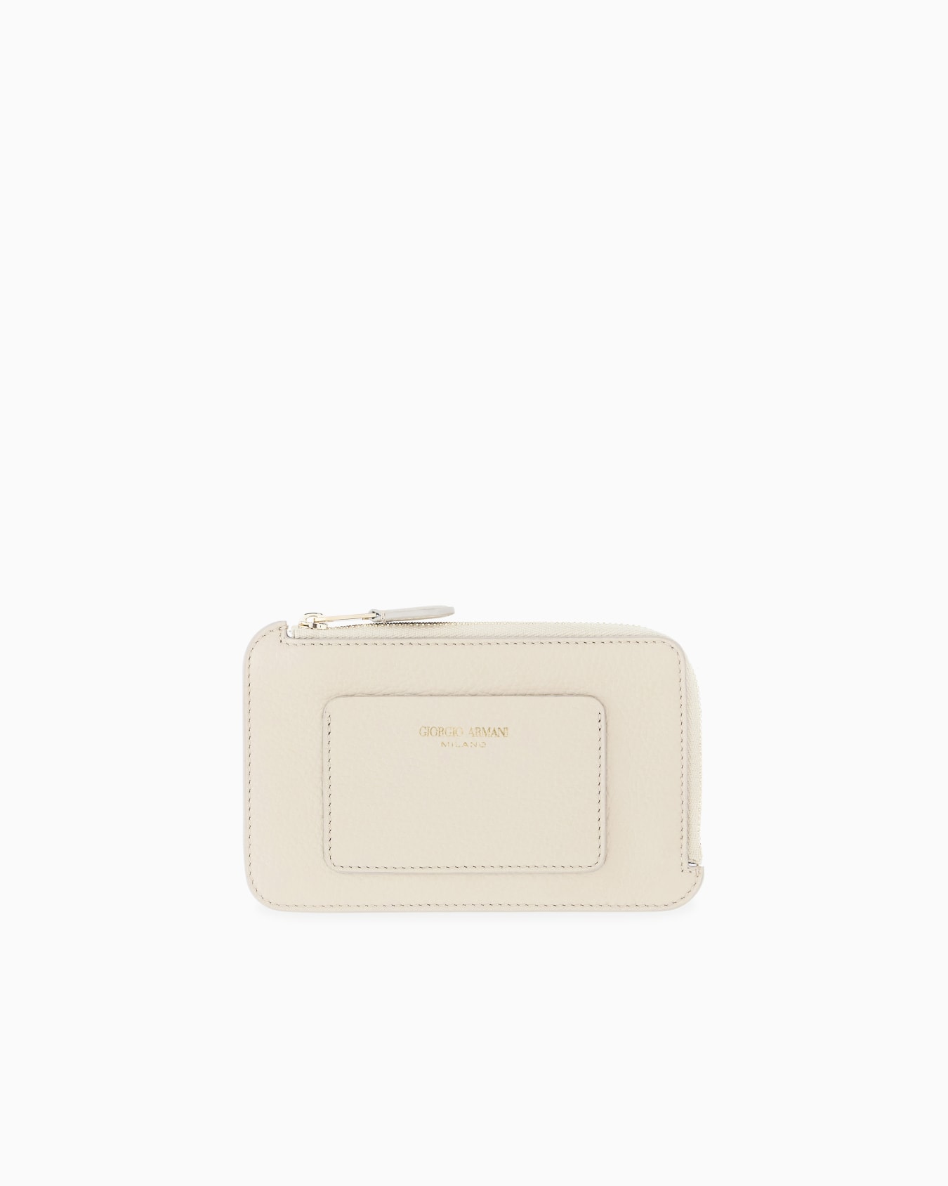 Half zip-around granulated leather wallet with logo pocket Slide 0