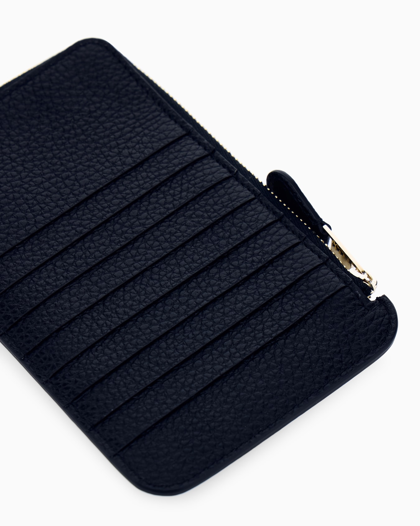 Half zip-around granulated leather wallet with logo pocket Slide 3