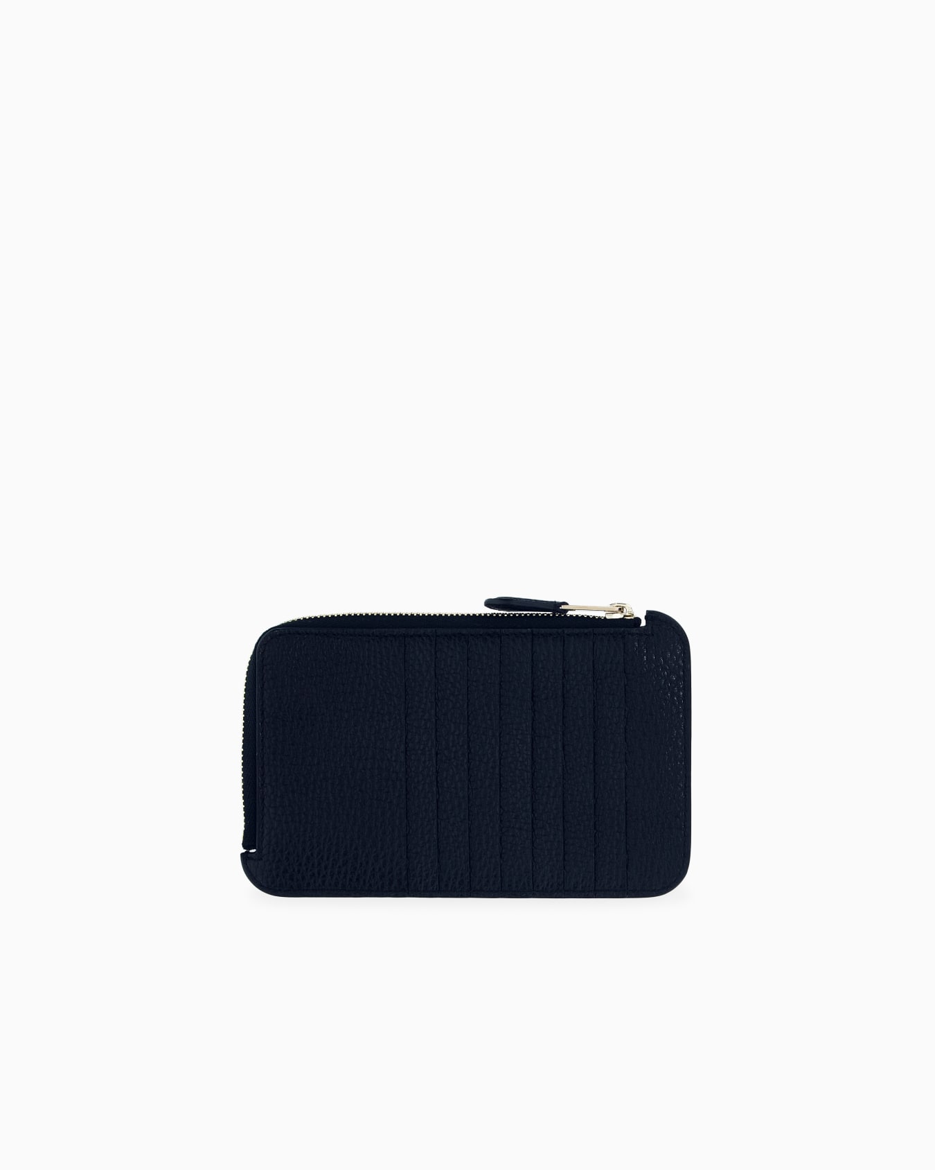 Half zip-around granulated leather wallet with logo pocket Slide 1