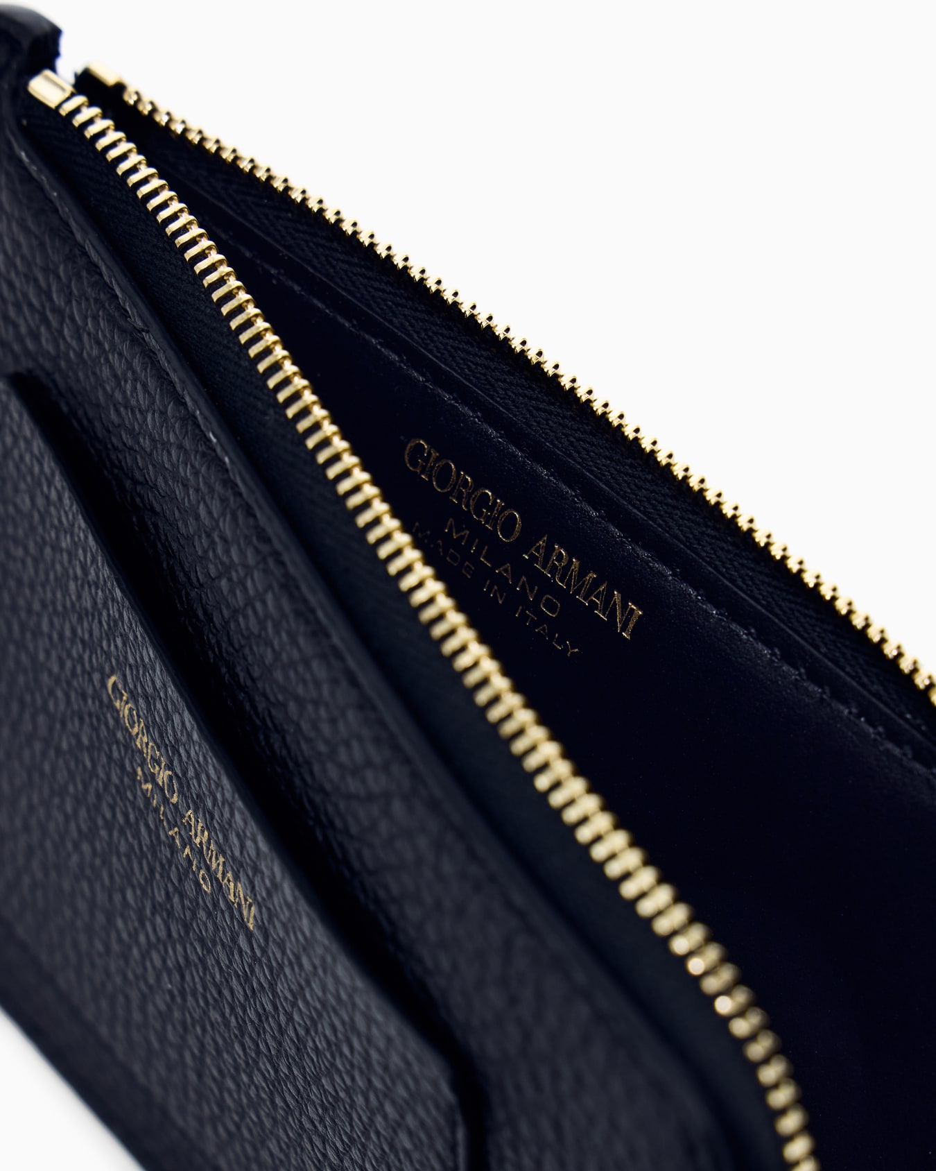 Half zip-around granulated leather wallet with logo pocket Slide 2