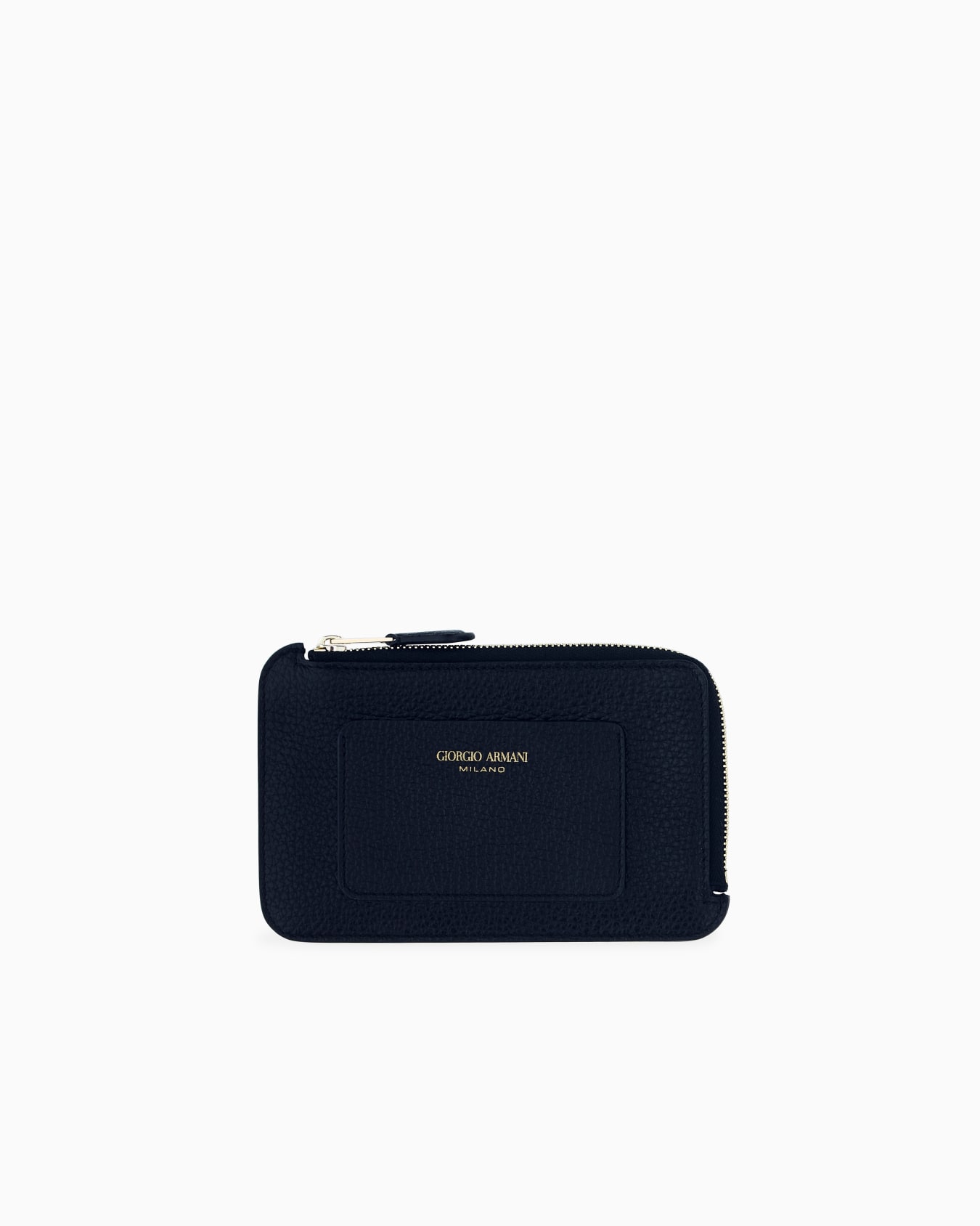 Half zip-around granulated leather wallet with logo pocket Slide 0