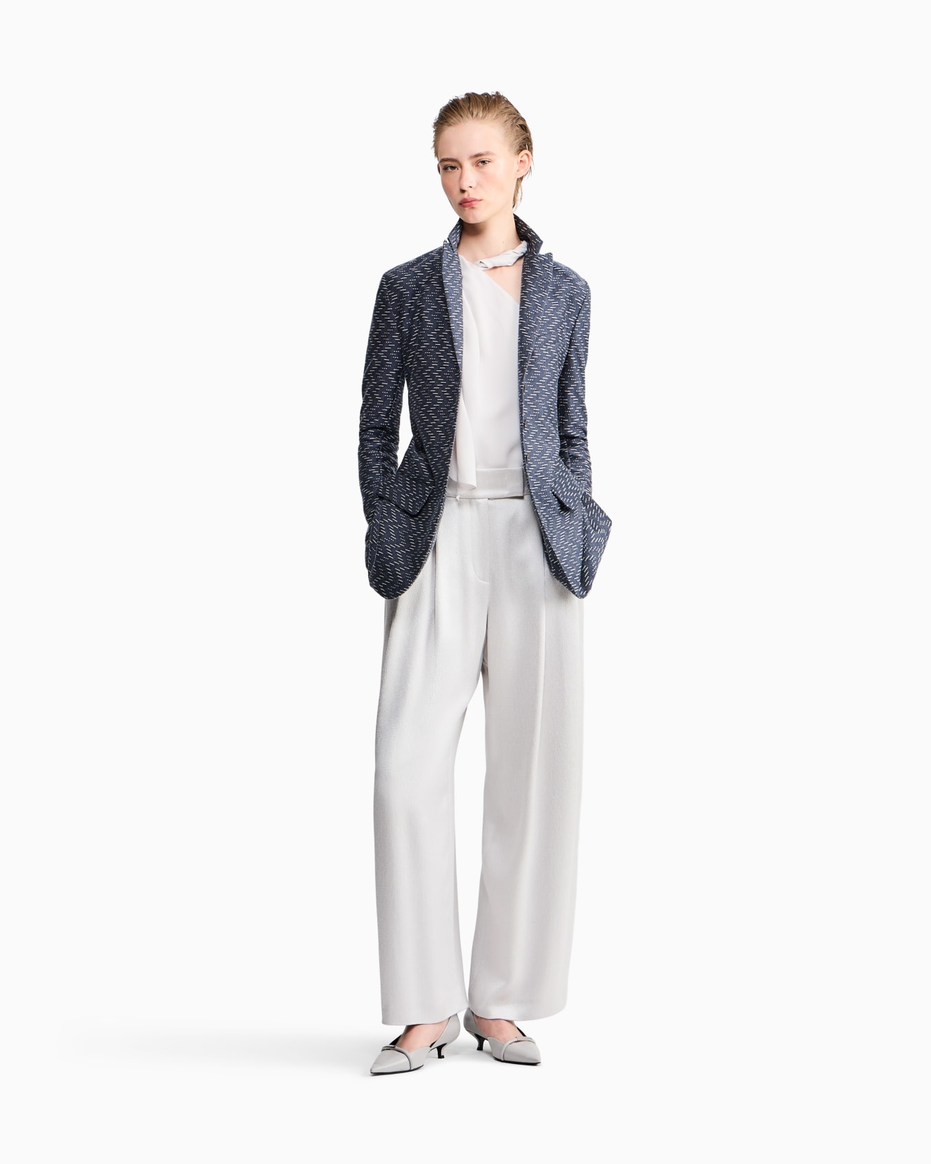 Jacquard-Blazer Jackets Kaschmir Seide mit Fischgrätmuster Folie 1