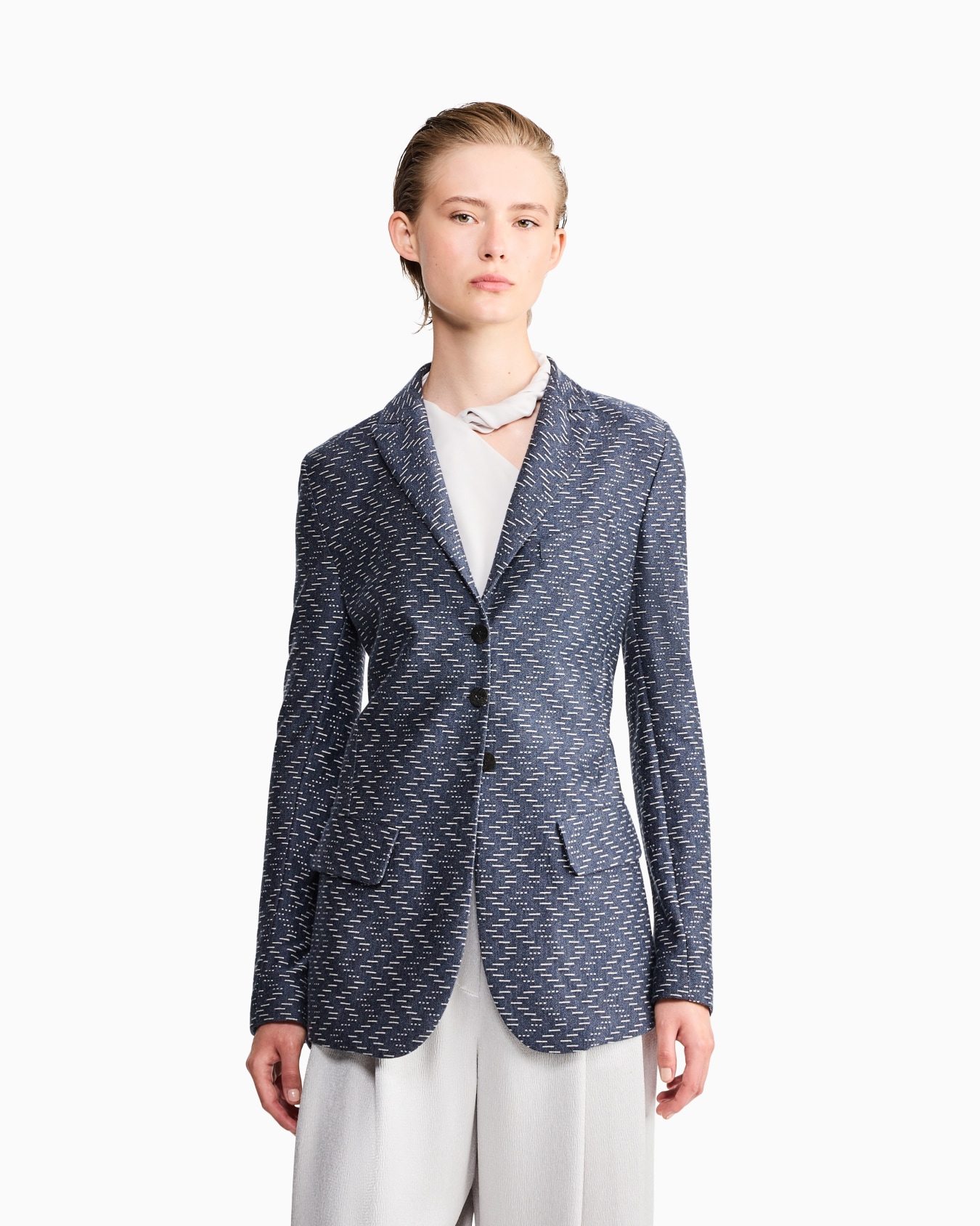 Jacquard-Blazer Jackets Kaschmir Seide mit Fischgrätmuster Folie 3