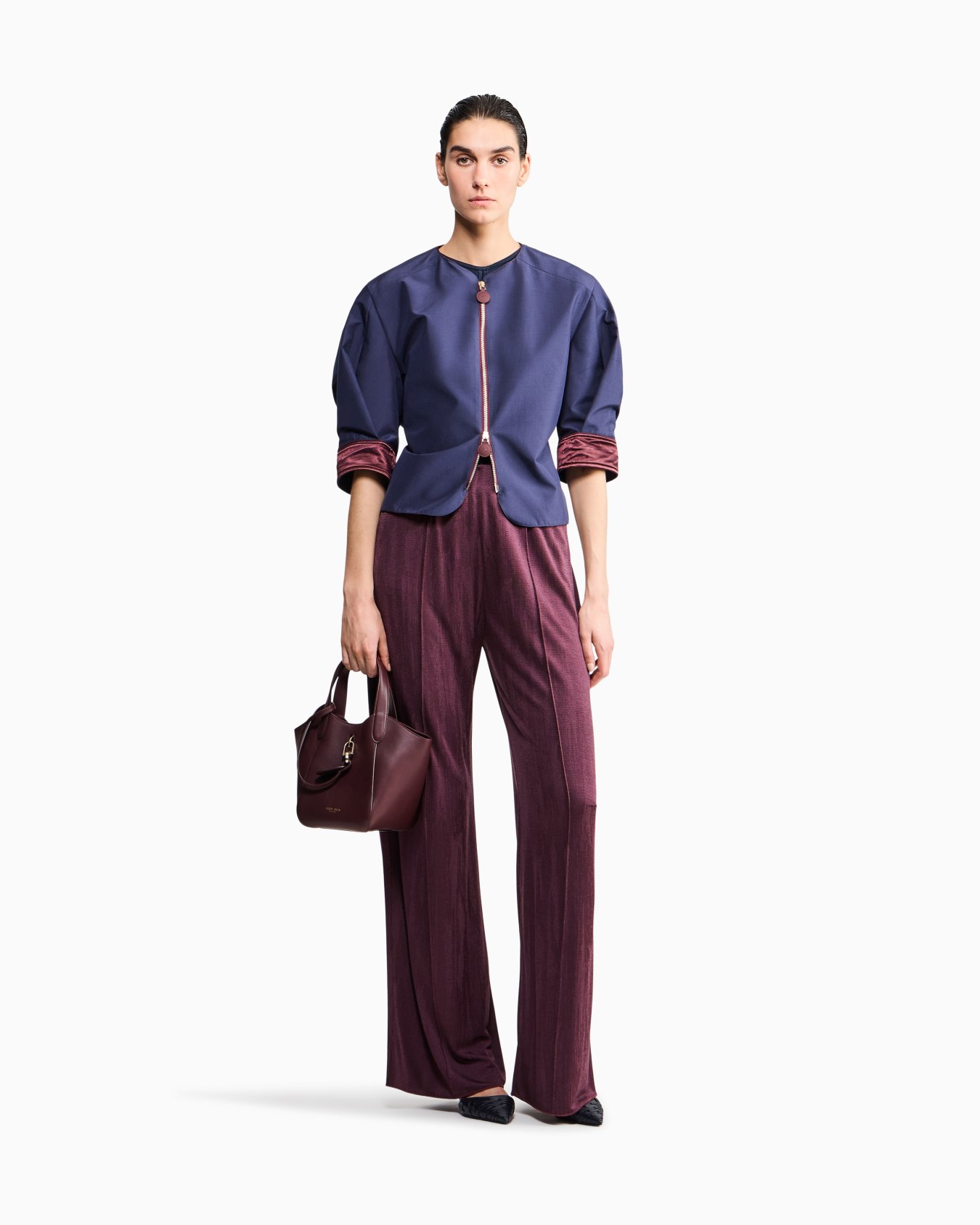 Trouser wide-leg in jacquard jersey with elastic waistband Slide 1