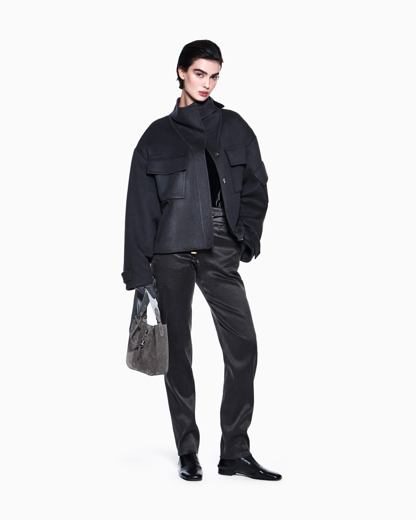 Caban coat double cashmere blouson with stand-up collar Slide 1