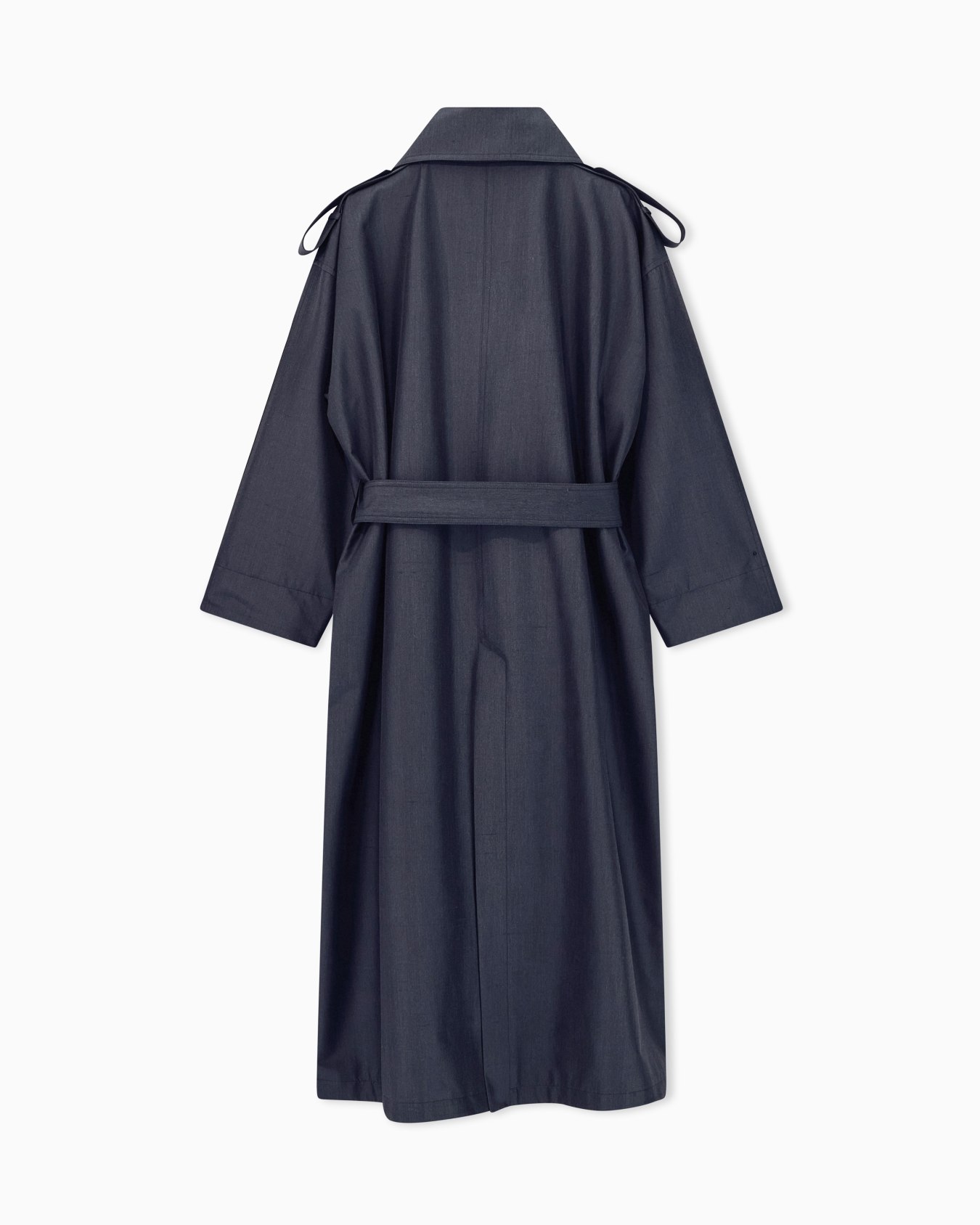 Long waterproof trench coat in silk shantung with a belt Slide 1