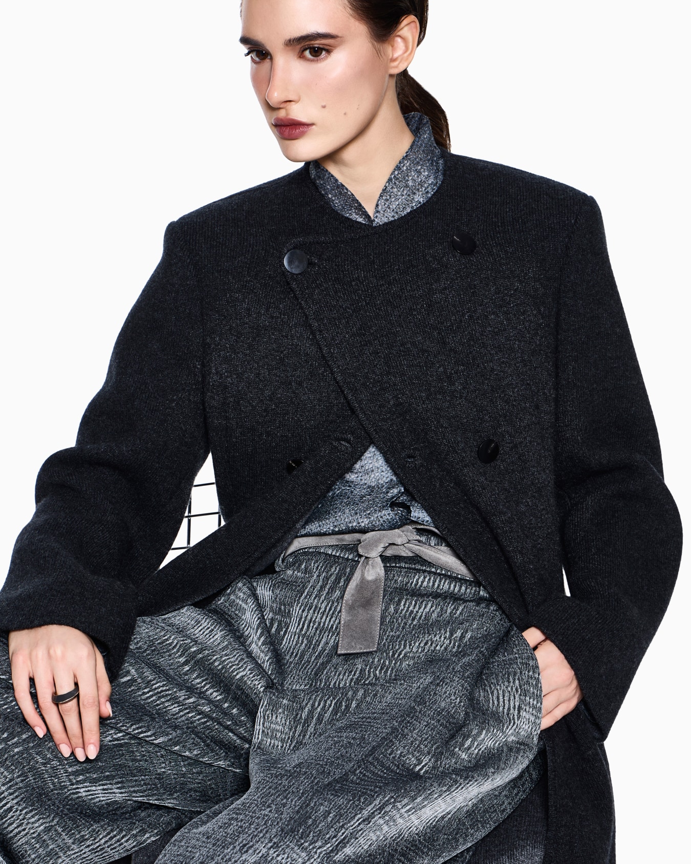 Coat Coats long cashmere knit with asymmetric buttoned front Slide 2