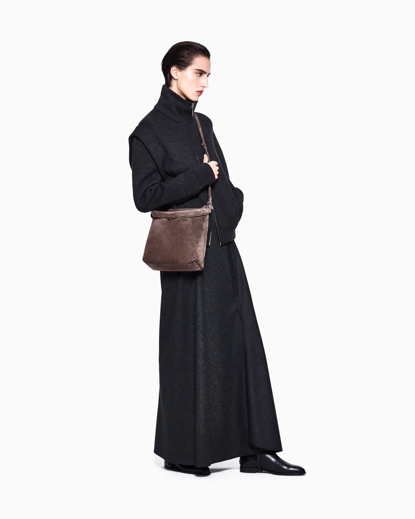 Padded blouson jacket in virgin wool with rib knit sleeves Slide 1