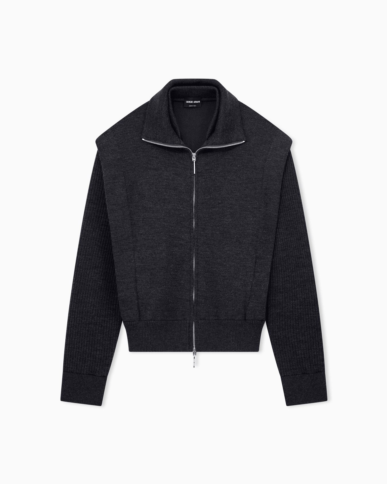 Padded blouson jacket in virgin wool with rib knit sleeves Slide 0