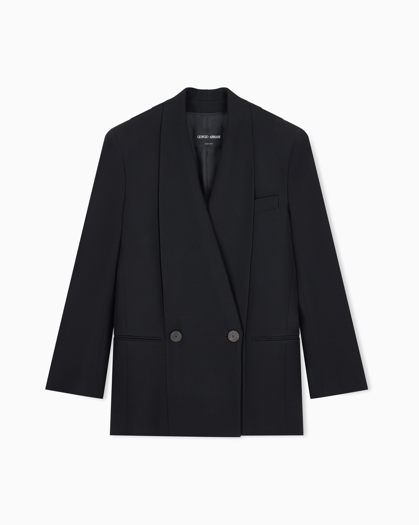 Blazer de cady de seda con solapas amplias y pliegues Diapositiva 0