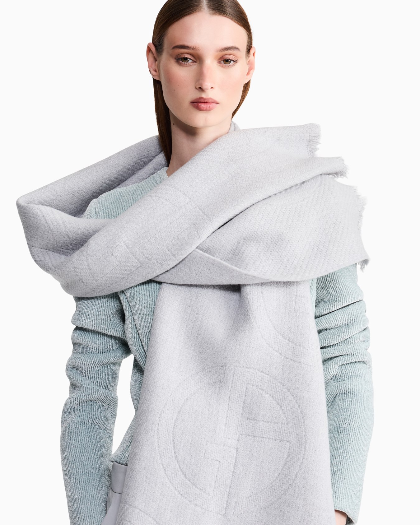 Étole en laine avec logo jacquard et franges Diapositive 2